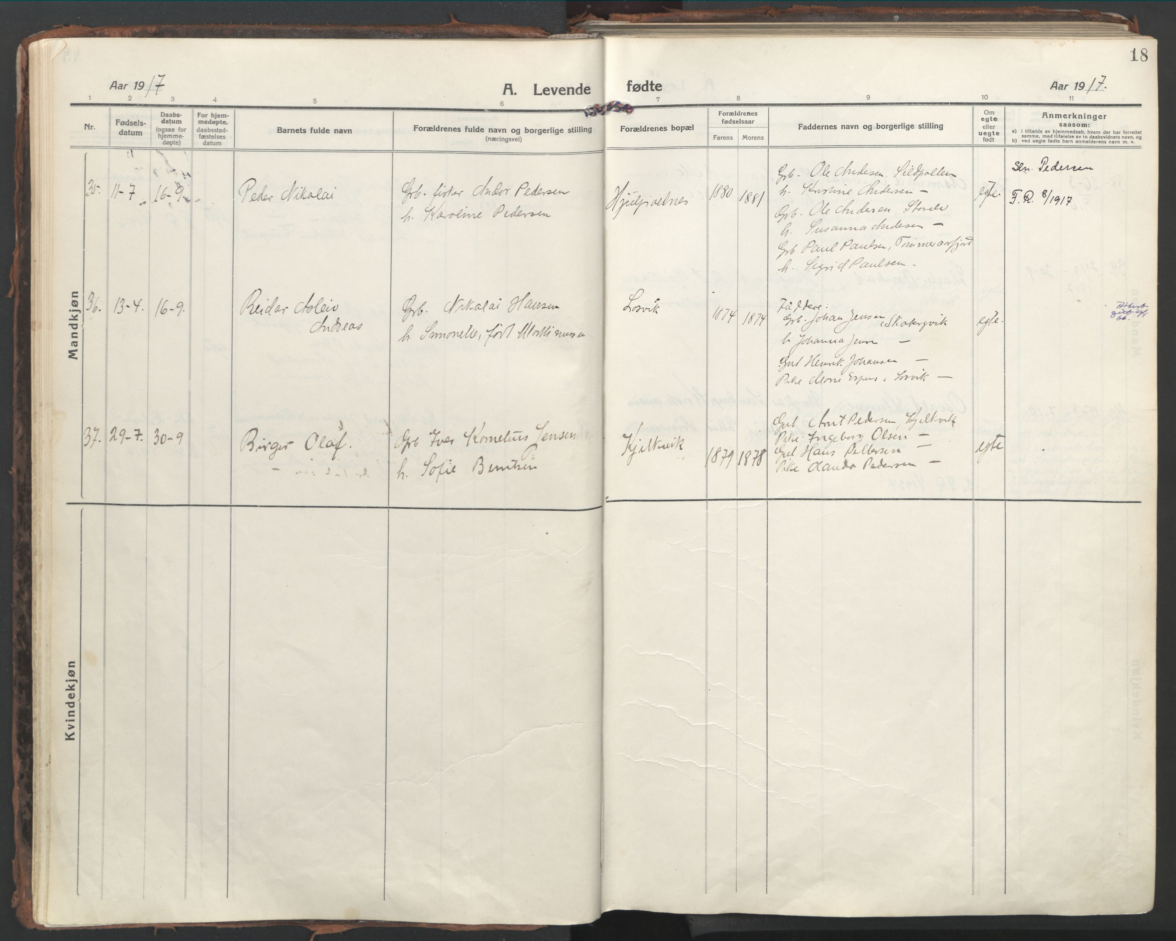 Ministerialprotokoller, klokkerbøker og fødselsregistre - Nordland, AV/SAT-A-1459/861/L0872: Parish register (official) no. 861A07, 1915-1924, p. 18