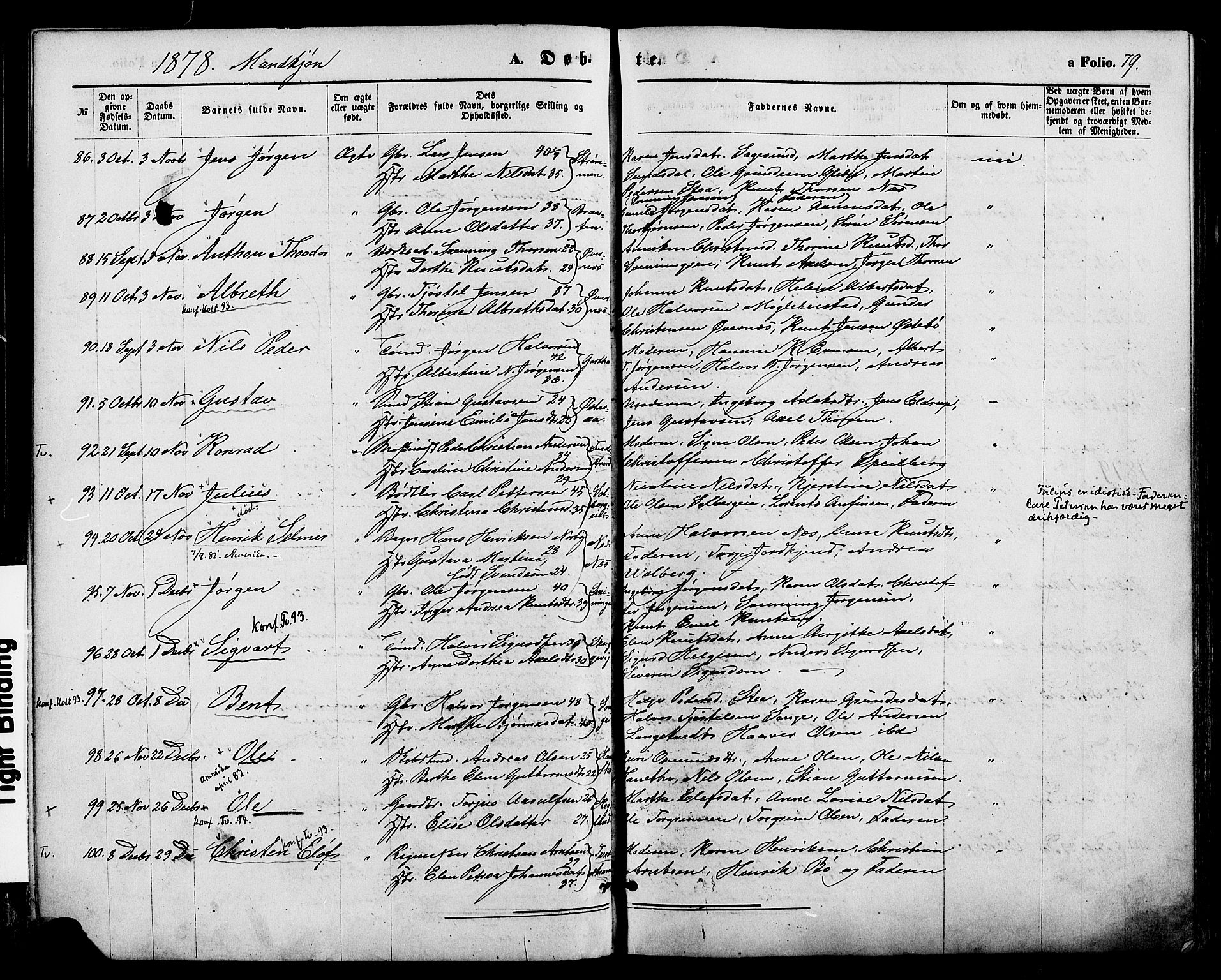 Holt sokneprestkontor, AV/SAK-1111-0021/F/Fa/L0010: Parish register (official) no. A 10, 1872-1885, p. 79