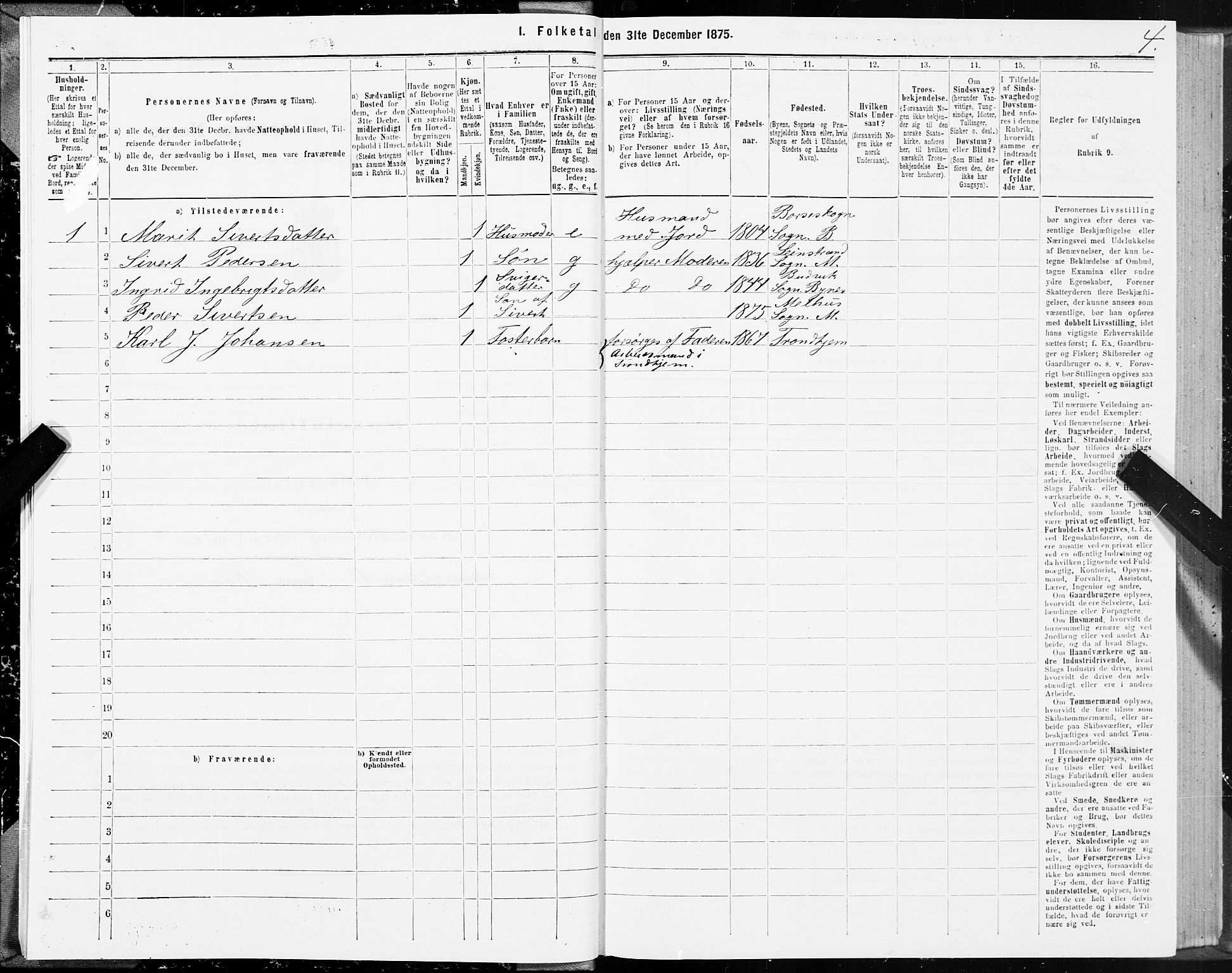 SAT, 1875 census for 1653P Melhus, 1875, p. 1004