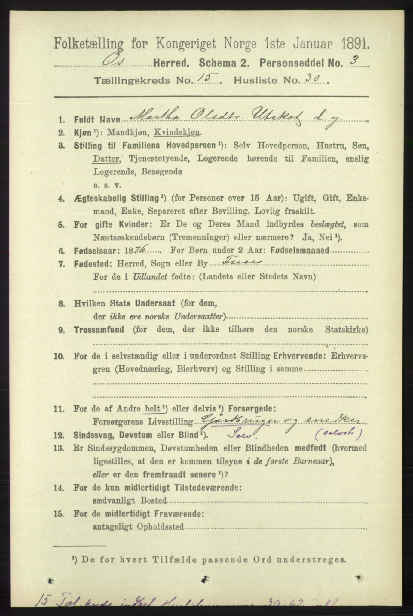 RA, 1891 census for 1243 Os, 1891, p. 3291