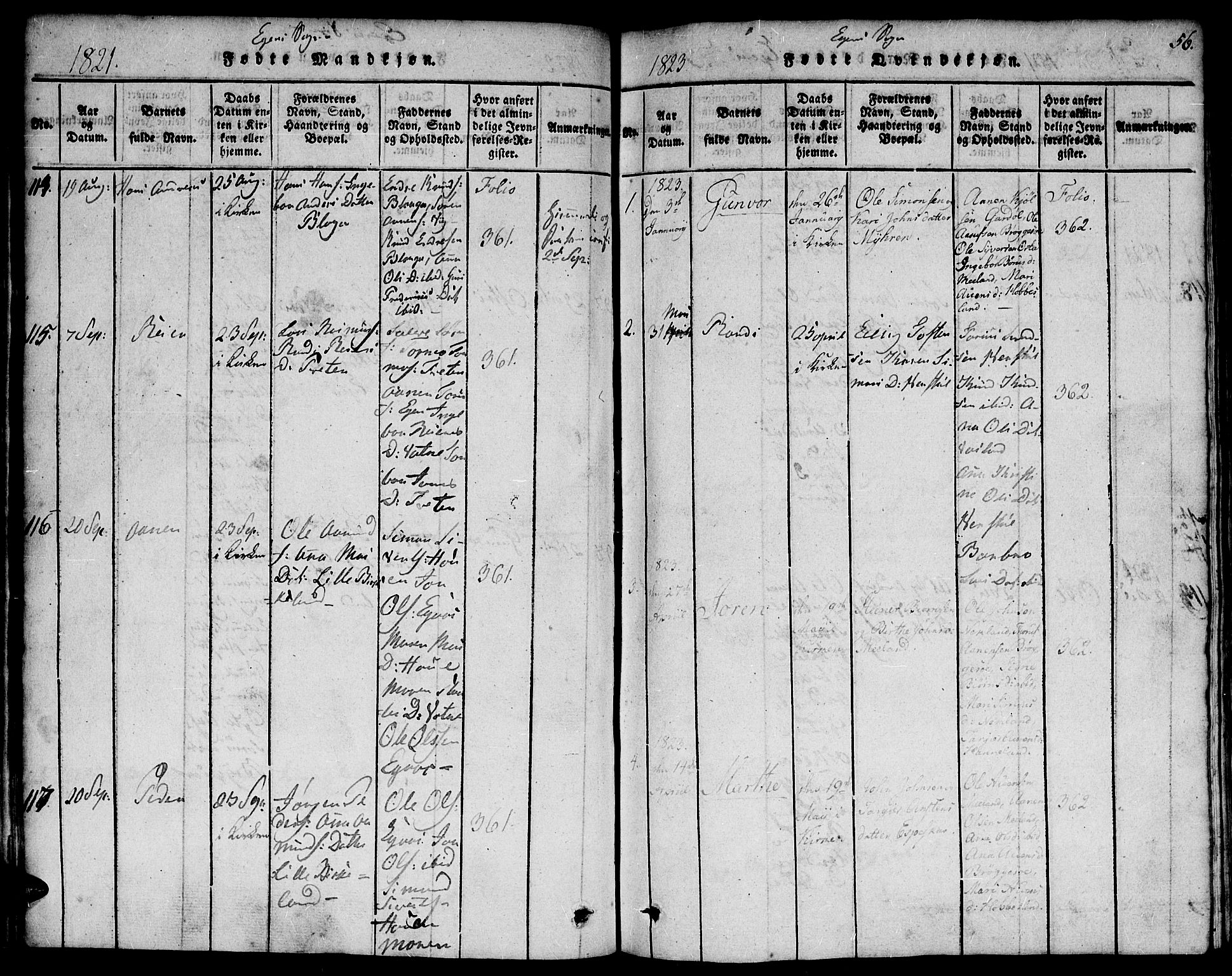 Hægebostad sokneprestkontor, SAK/1111-0024/F/Fa/Faa/L0002: Parish register (official) no. A 2 /2, 1816-1824, p. 56