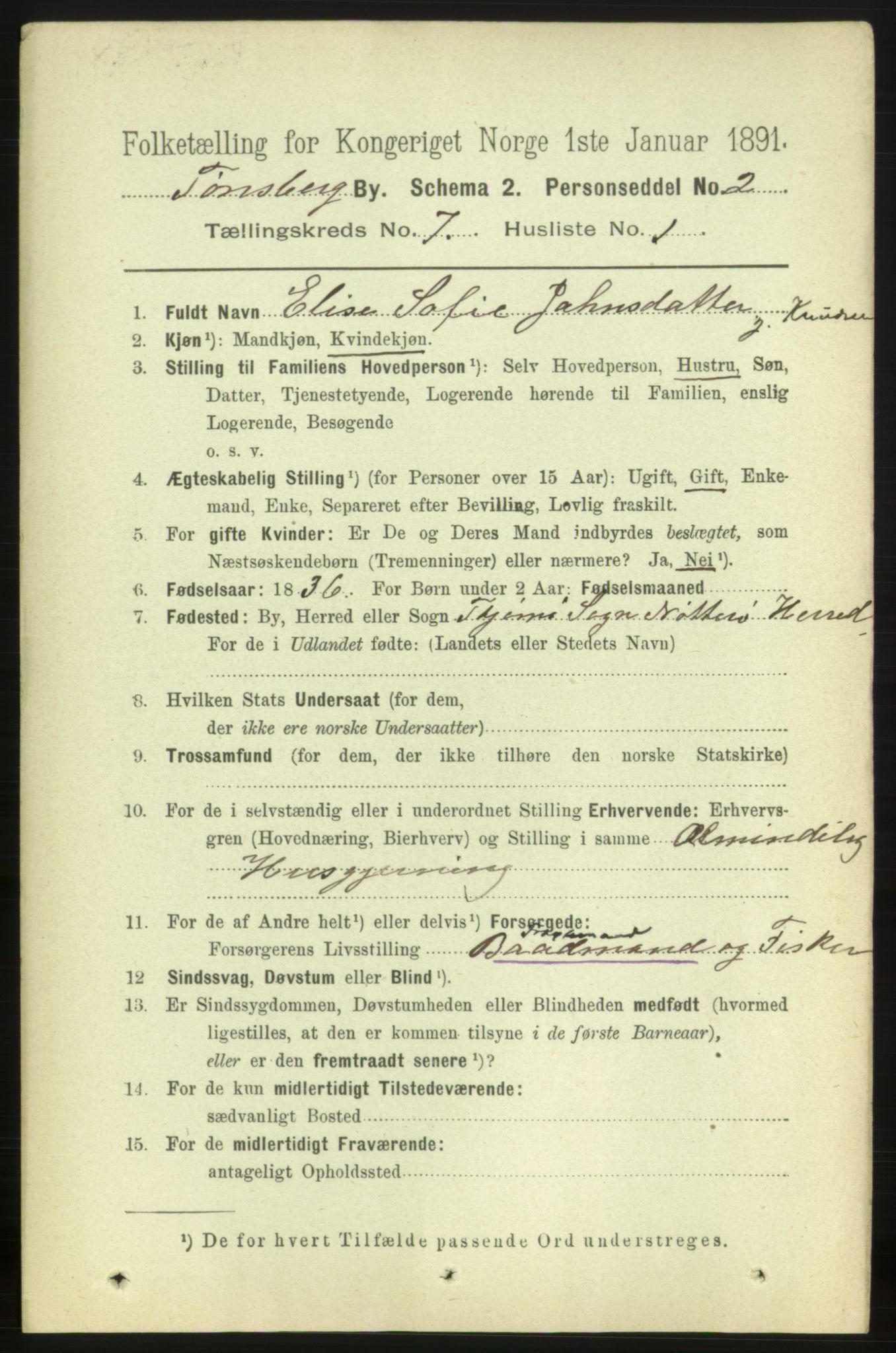 RA, 1891 census for 0705 Tønsberg, 1891, p. 2716