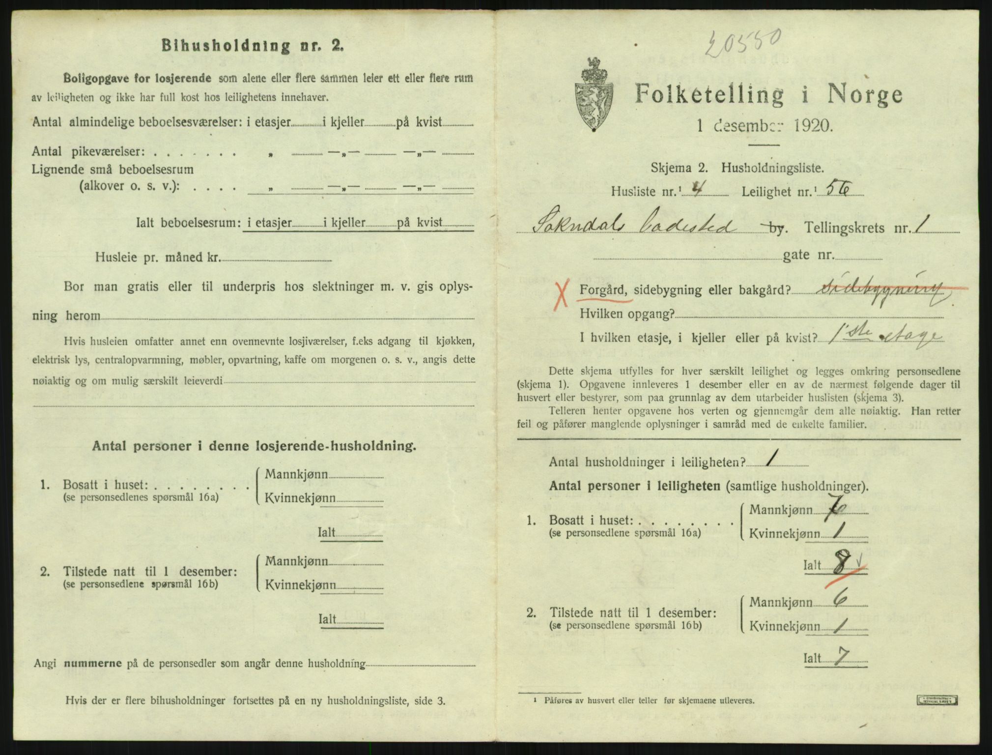 SAST, 1920 census for Sokndal town, 1920, p. 217