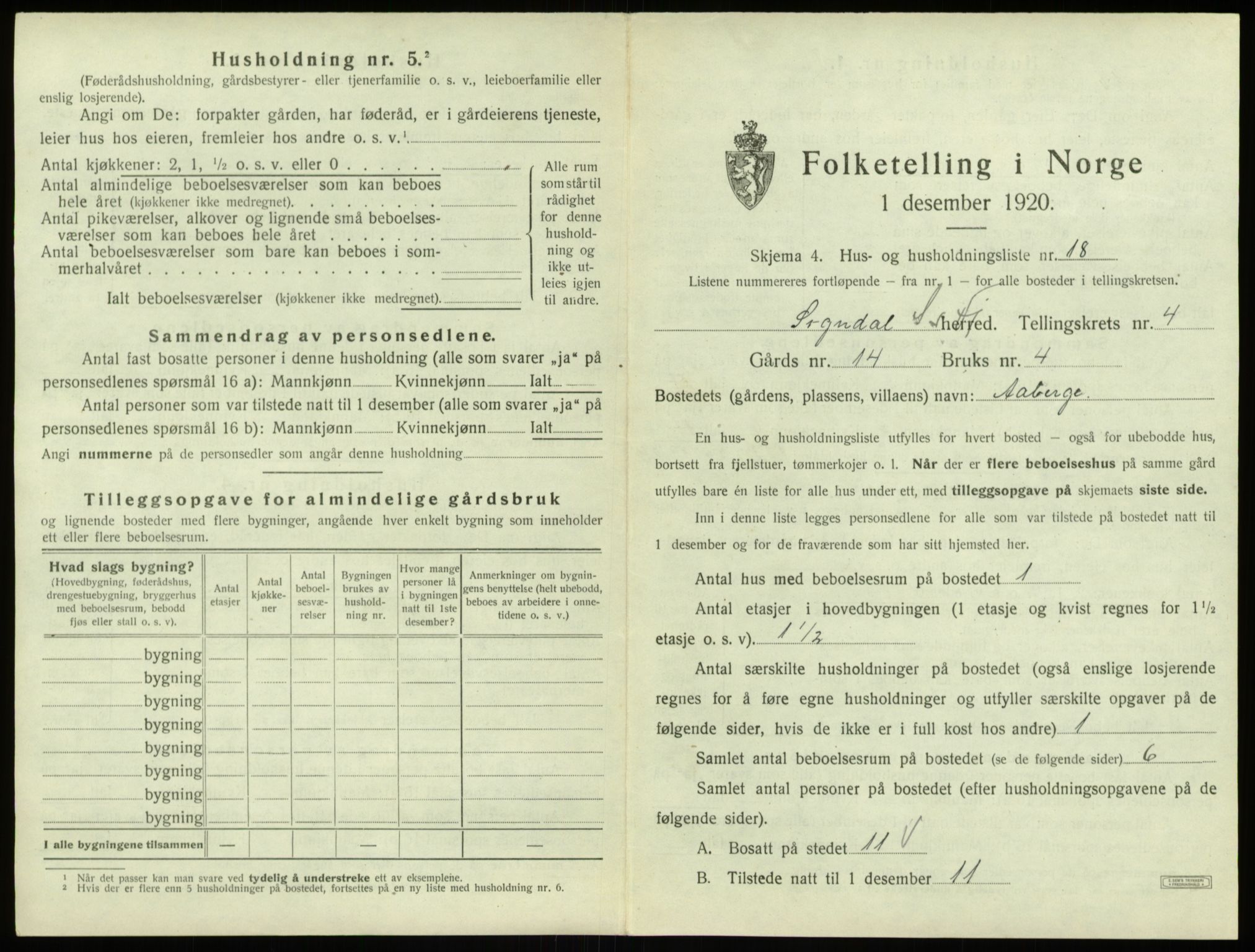 SAB, 1920 census for Sogndal, 1920, p. 260