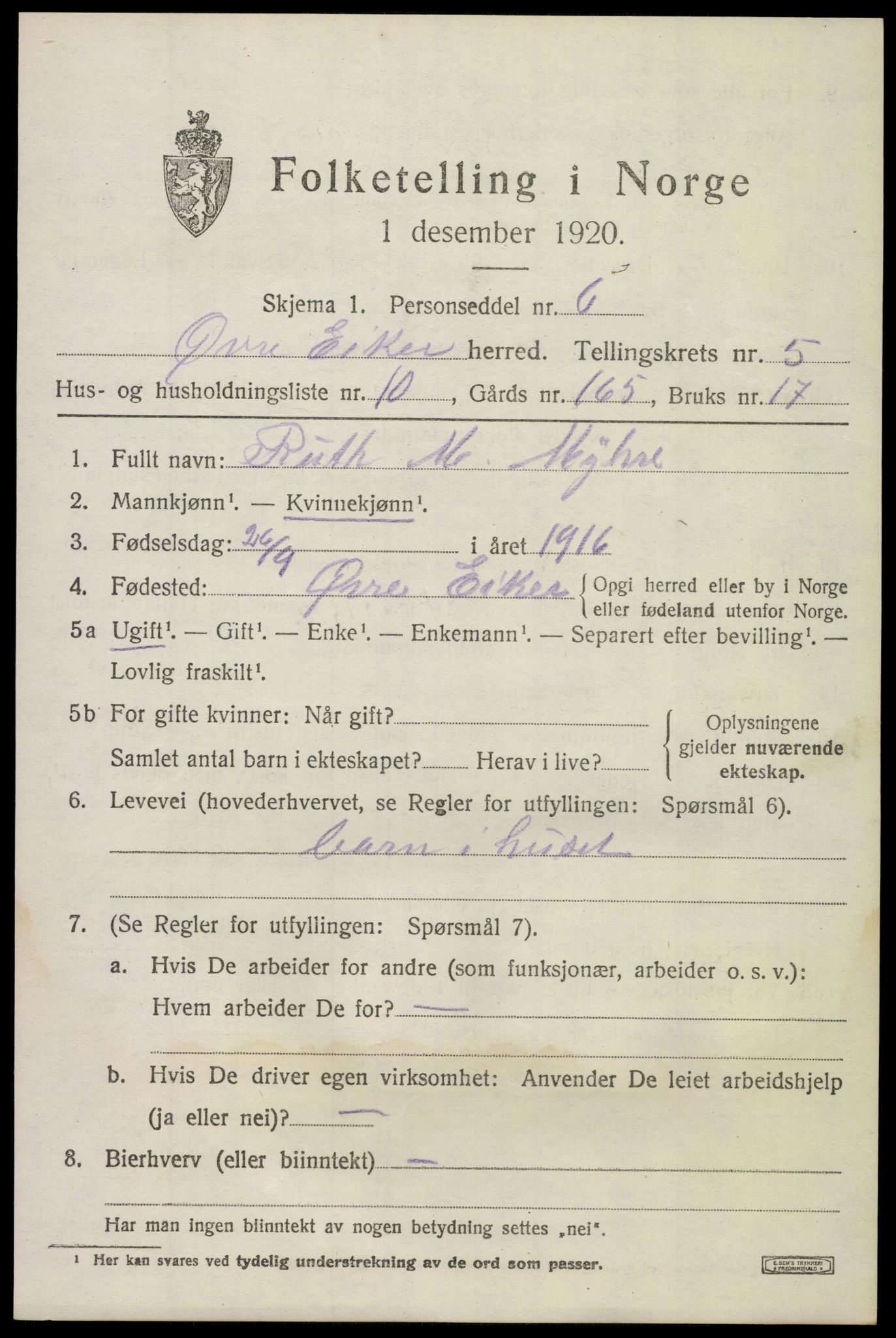 SAKO, 1920 census for Øvre Eiker, 1920, p. 12132