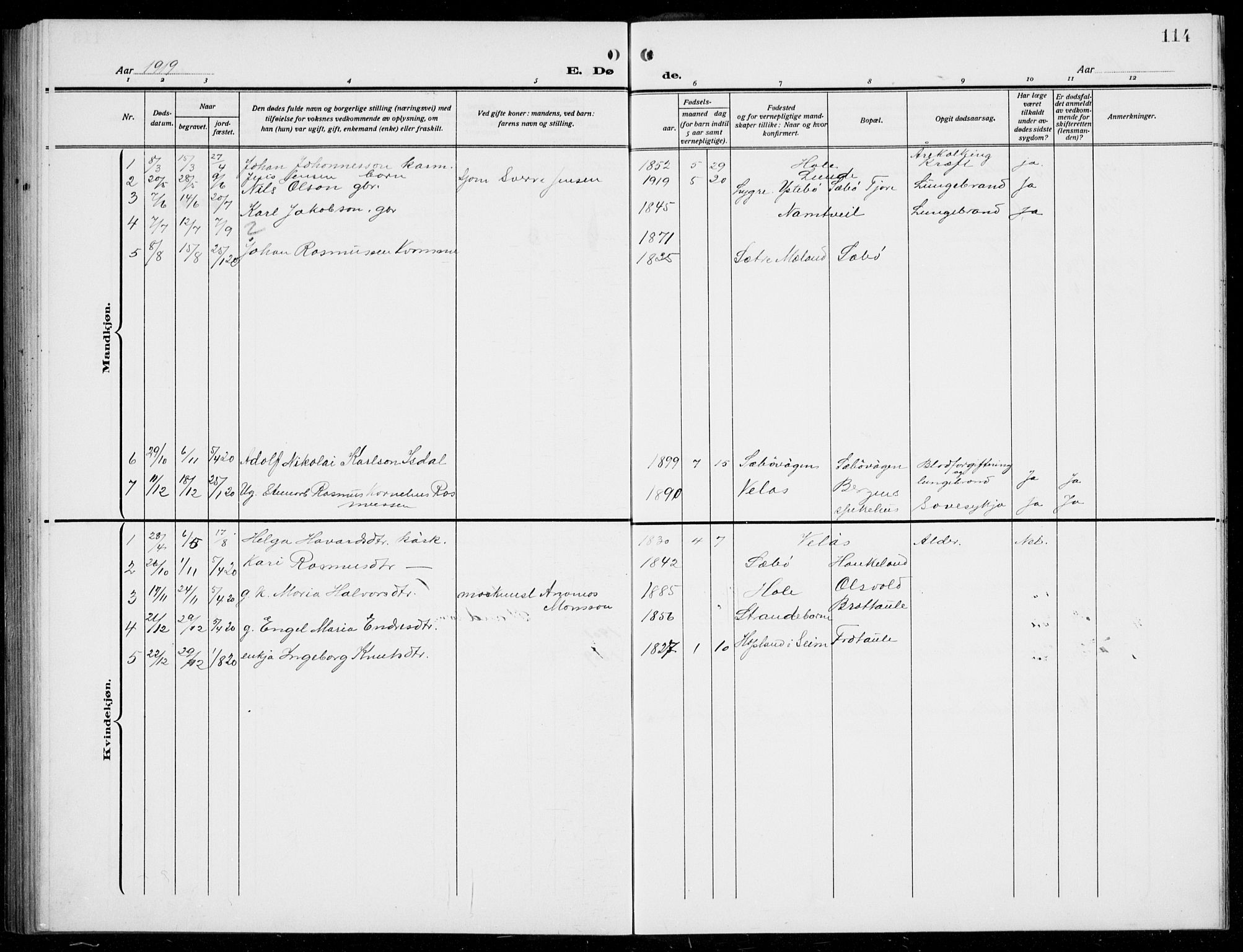 Manger sokneprestembete, AV/SAB-A-76801/H/Hab: Parish register (copy) no. D  4, 1910-1935, p. 114