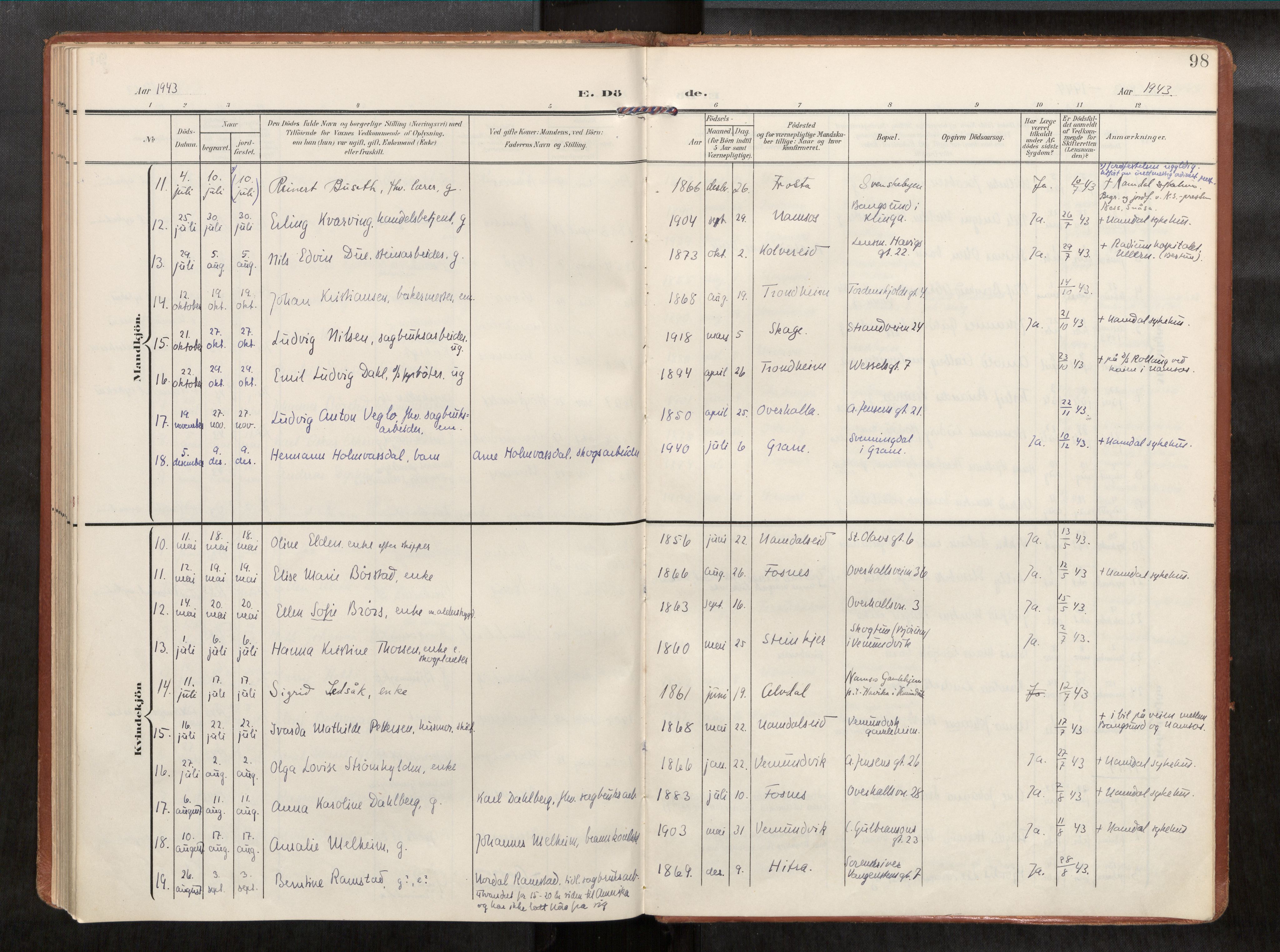 Ministerialprotokoller, klokkerbøker og fødselsregistre - Nord-Trøndelag, AV/SAT-A-1458/768/L0579b: Parish register (official) no. 768A15, 1908-1945, p. 98