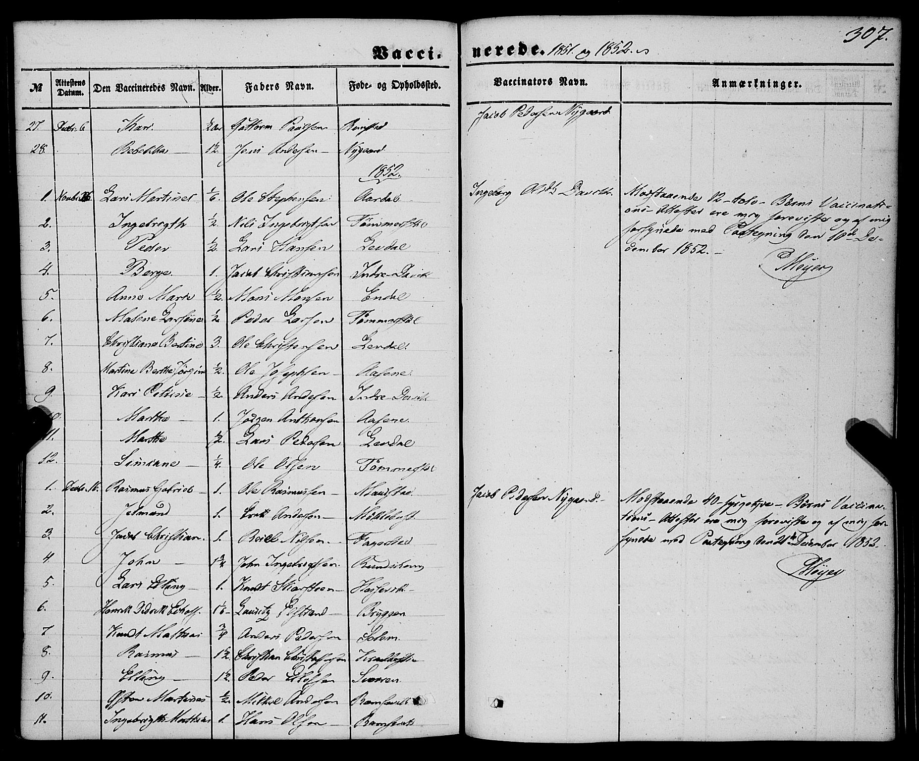 Davik sokneprestembete, AV/SAB-A-79701/H/Haa/Haaa/L0005: Parish register (official) no. A 5, 1850-1866, p. 307
