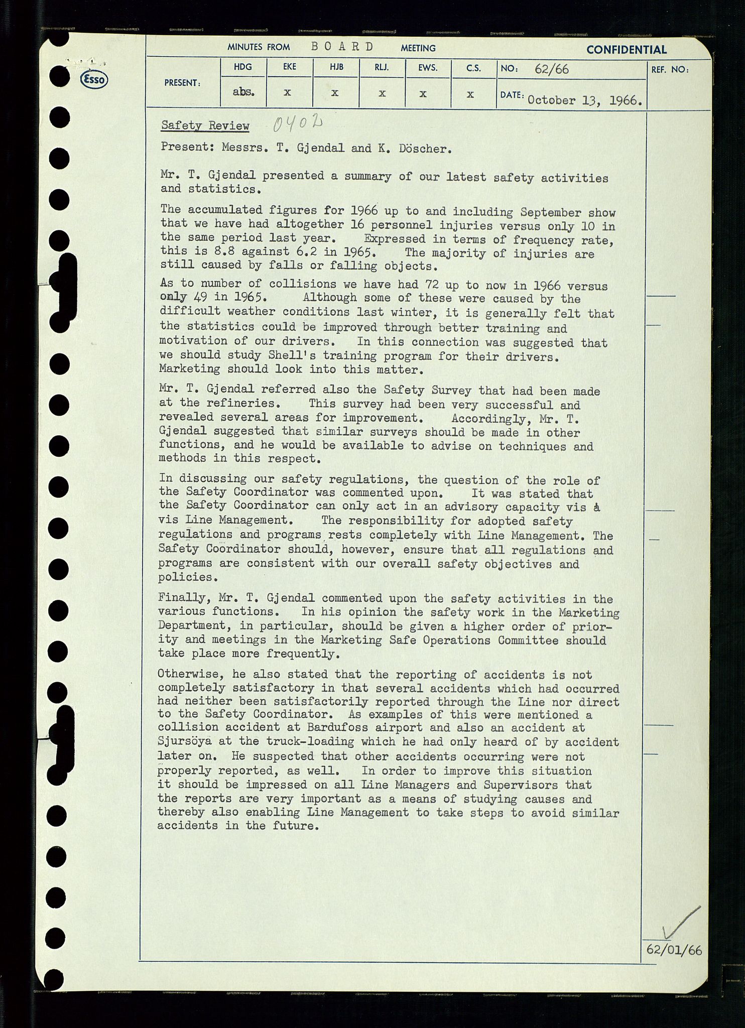 Pa 0982 - Esso Norge A/S, AV/SAST-A-100448/A/Aa/L0002/0002: Den administrerende direksjon Board minutes (styrereferater) / Den administrerende direksjon Board minutes (styrereferater), 1966, p. 129