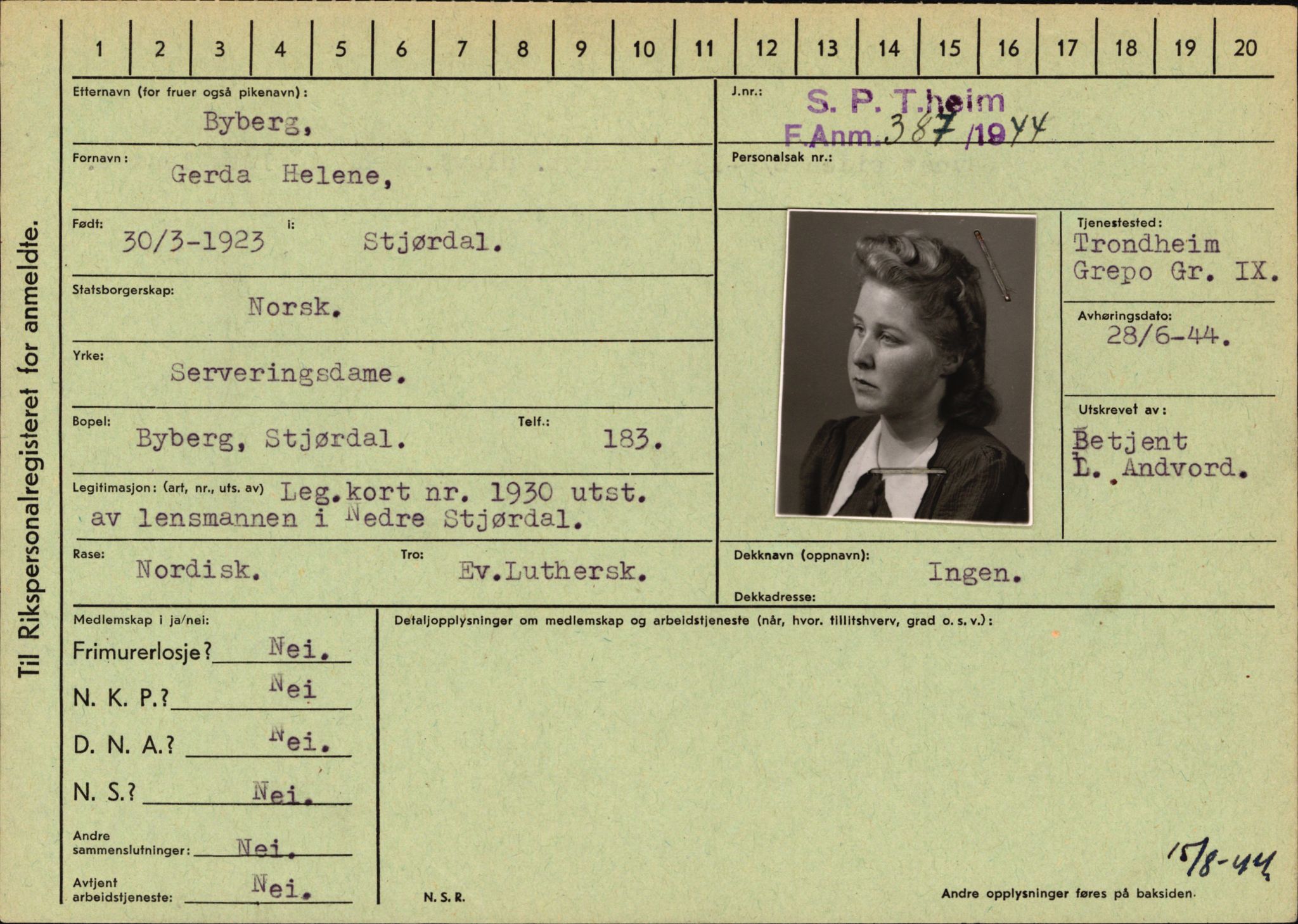 Statspolitiet - Hovedkontoret / Osloavdelingen, AV/RA-S-1329/C/Ca/L0003: Brechan - Eichinger	, 1943-1945, p. 1188