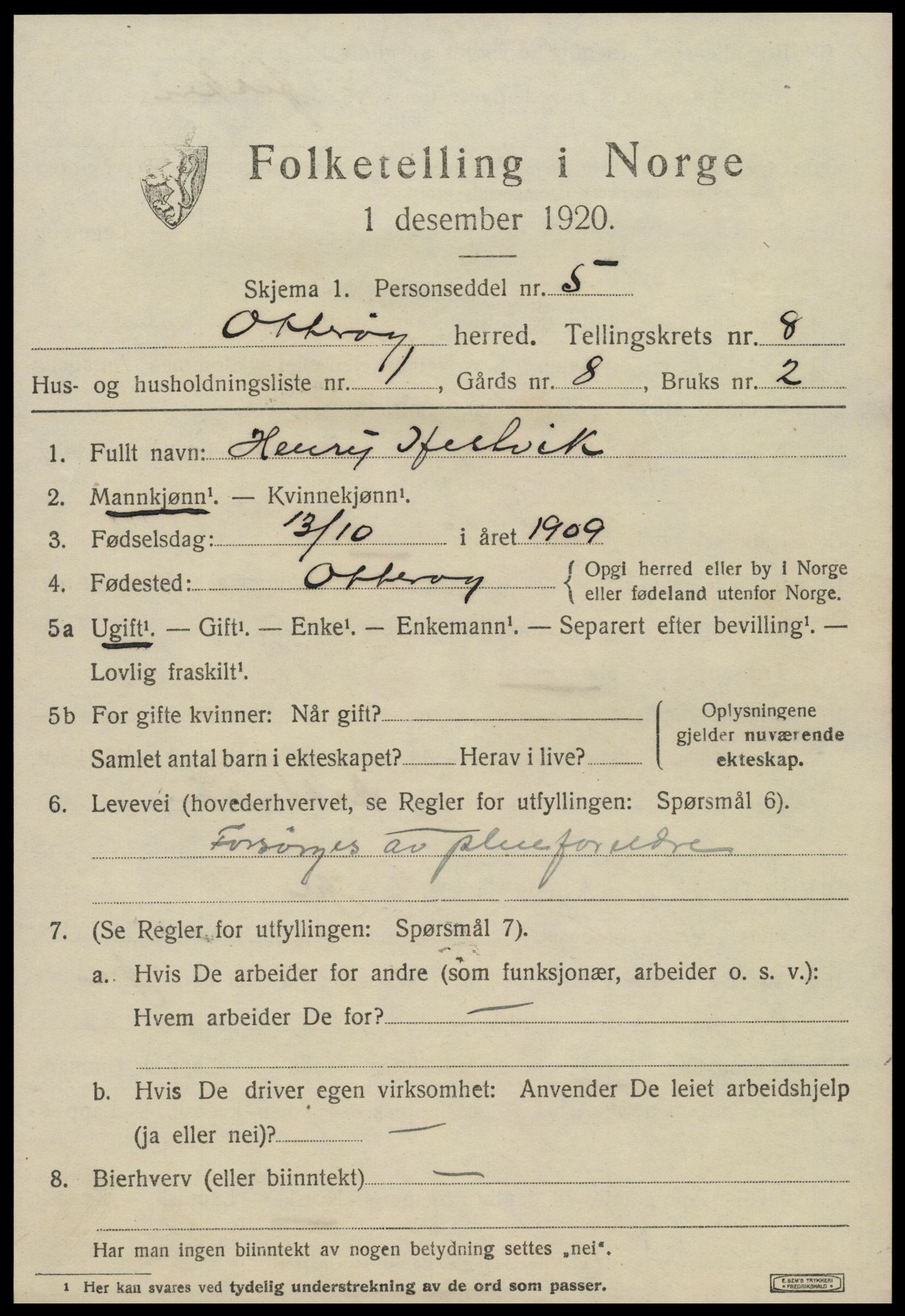 SAT, 1920 census for Otterøy, 1920, p. 2935