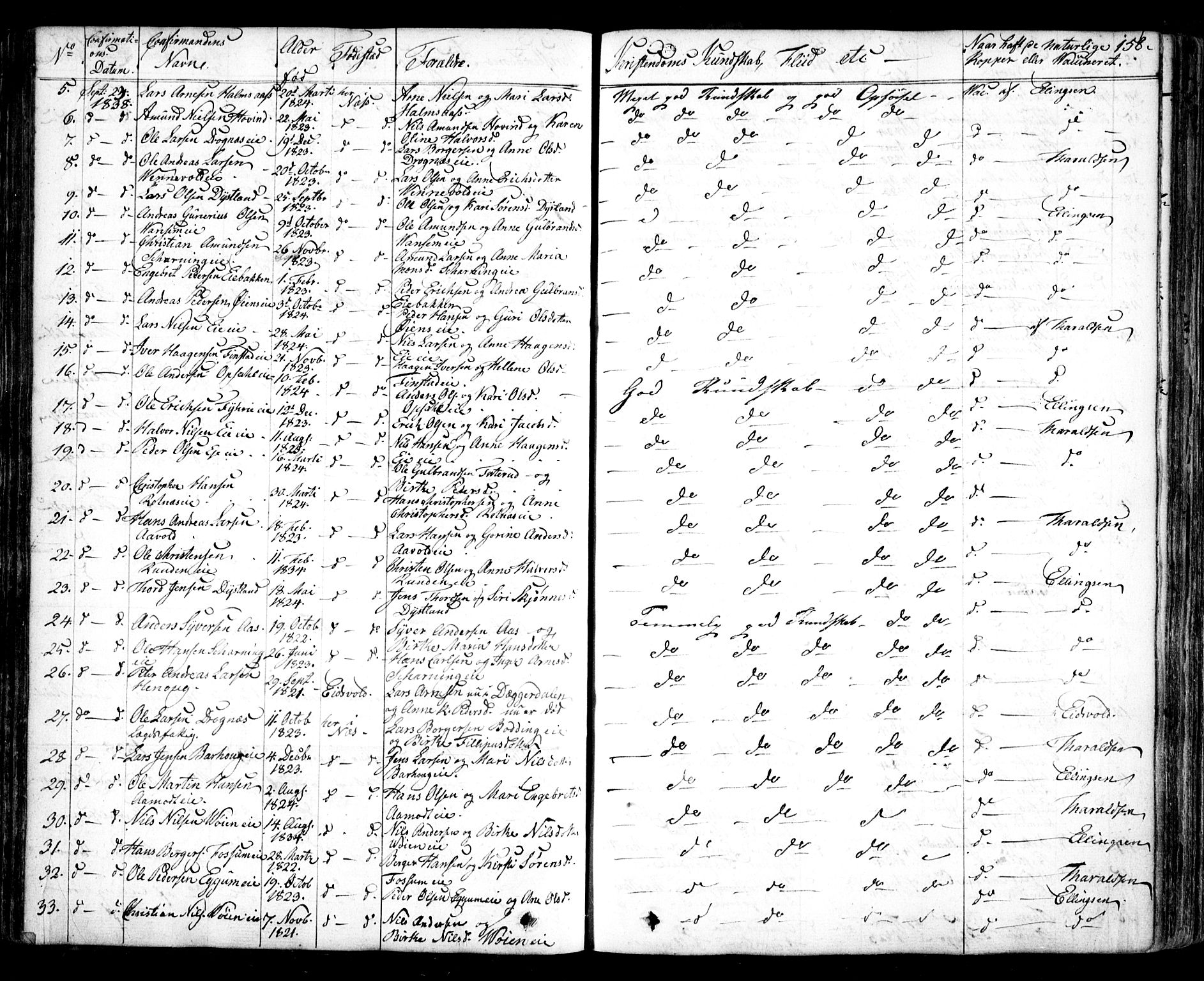 Nes prestekontor Kirkebøker, AV/SAO-A-10410/F/Fa/L0006: Parish register (official) no. I 6, 1833-1845, p. 158