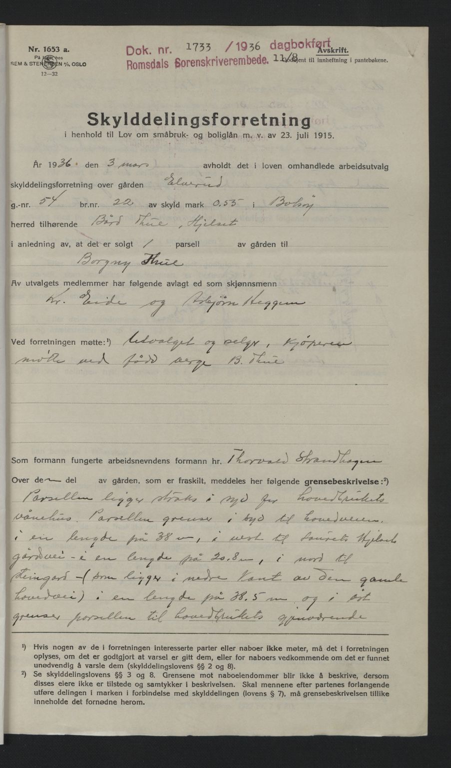 Romsdal sorenskriveri, AV/SAT-A-4149/1/2/2C: Mortgage book no. A1, 1936-1936, Diary no: : 1733/1936