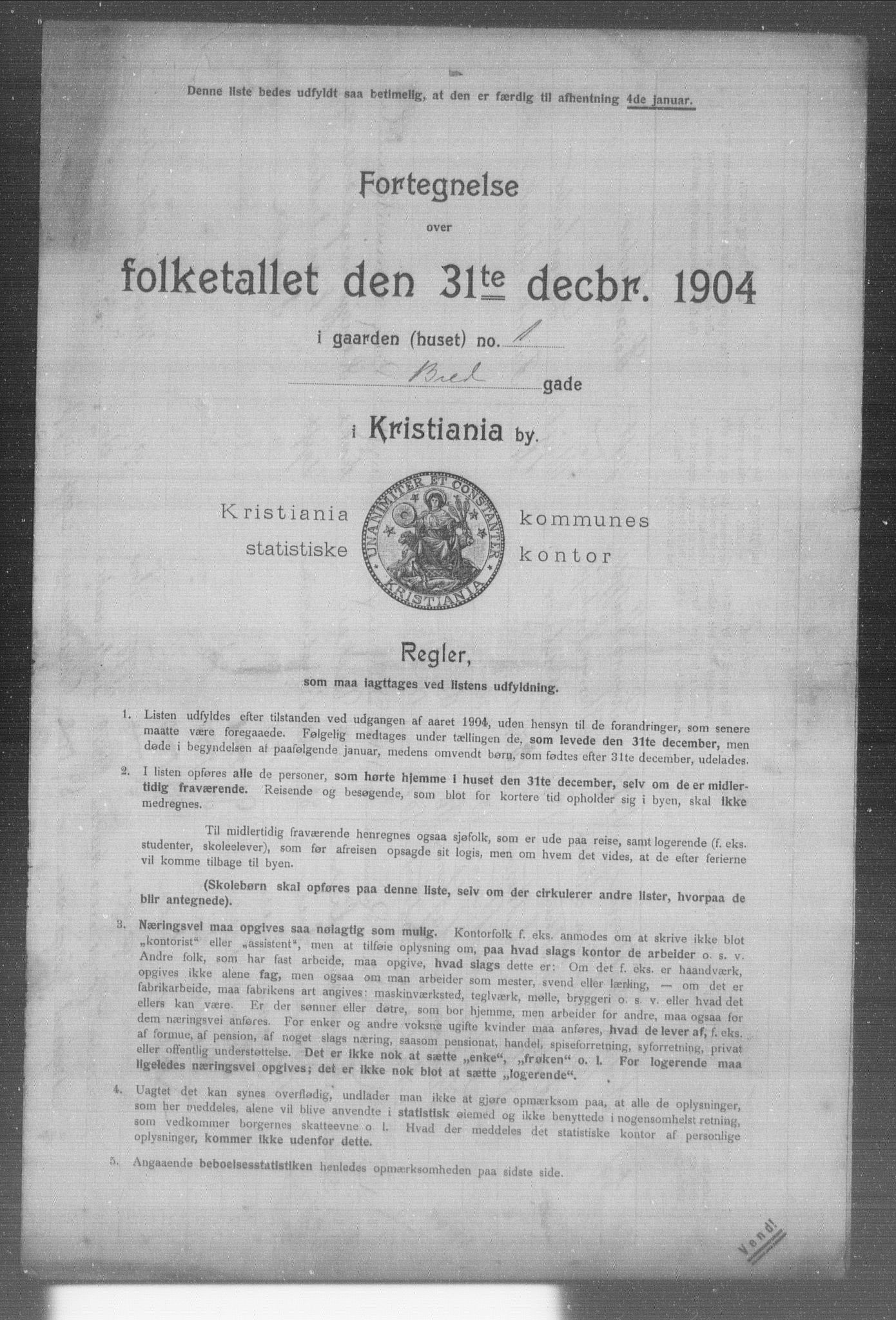 OBA, Municipal Census 1904 for Kristiania, 1904, p. 1739