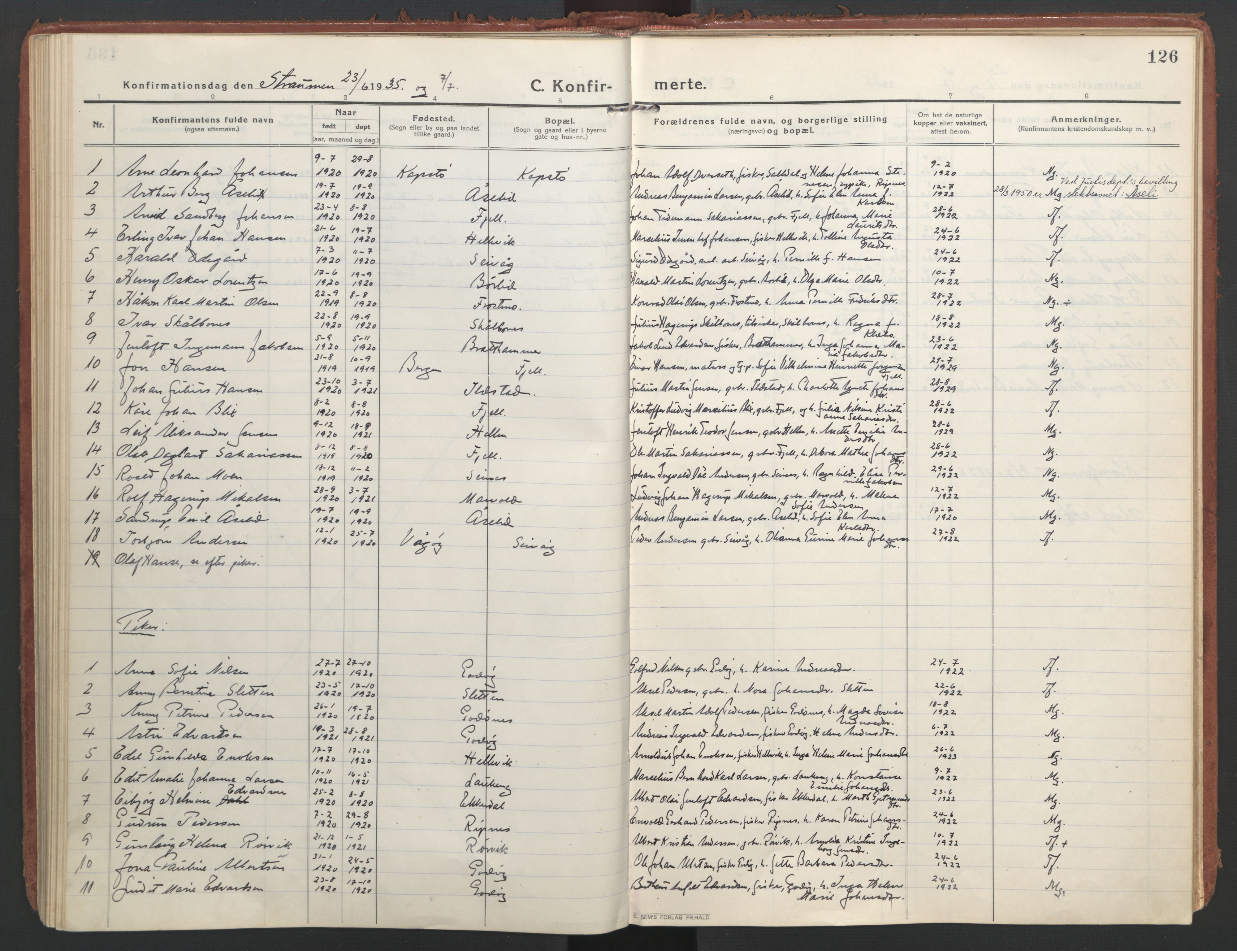 Ministerialprotokoller, klokkerbøker og fødselsregistre - Nordland, SAT/A-1459/804/L0086: Parish register (official) no. 804A07, 1916-1935, p. 126