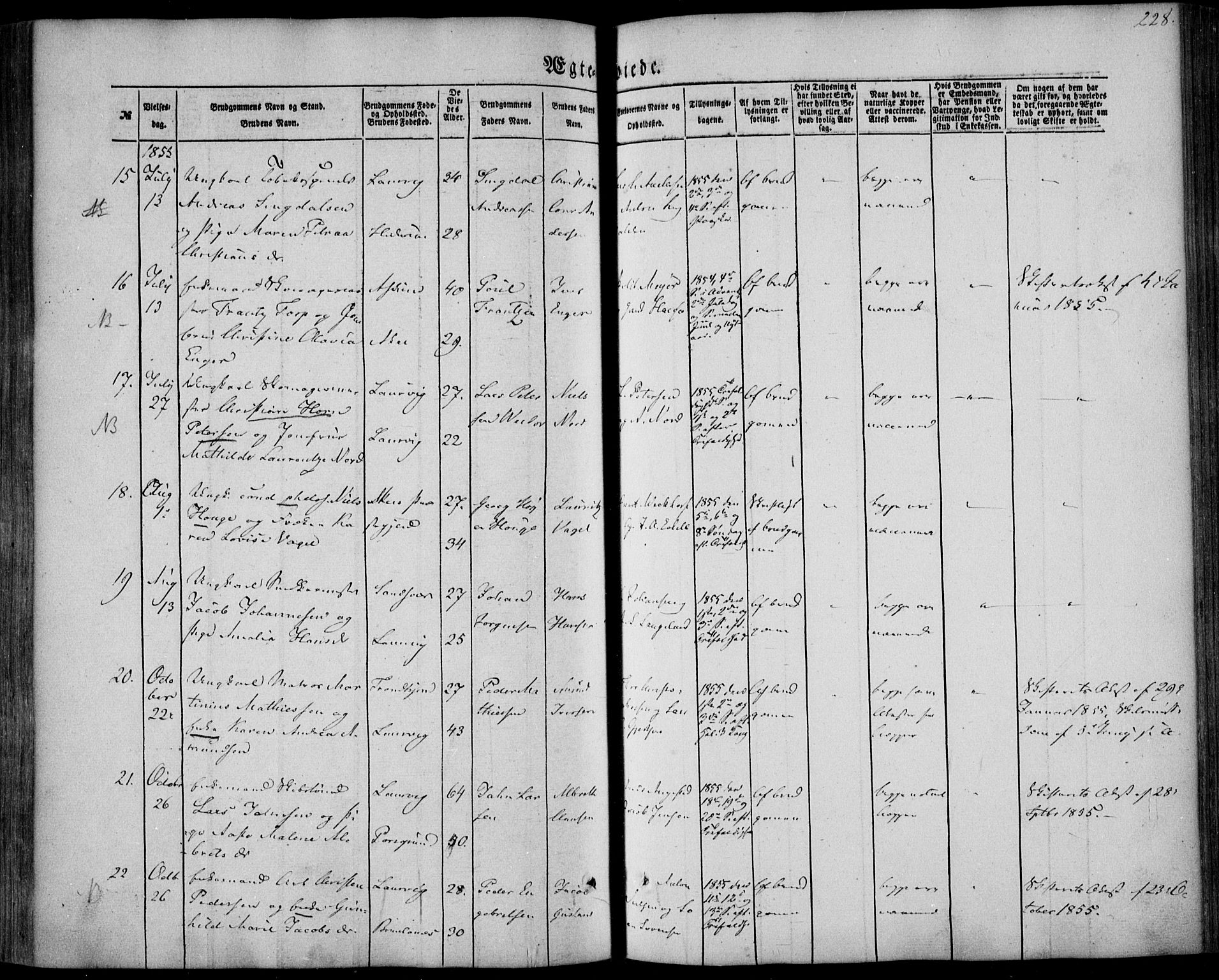 Larvik kirkebøker, SAKO/A-352/F/Fa/L0003: Parish register (official) no. I 3, 1848-1856, p. 228