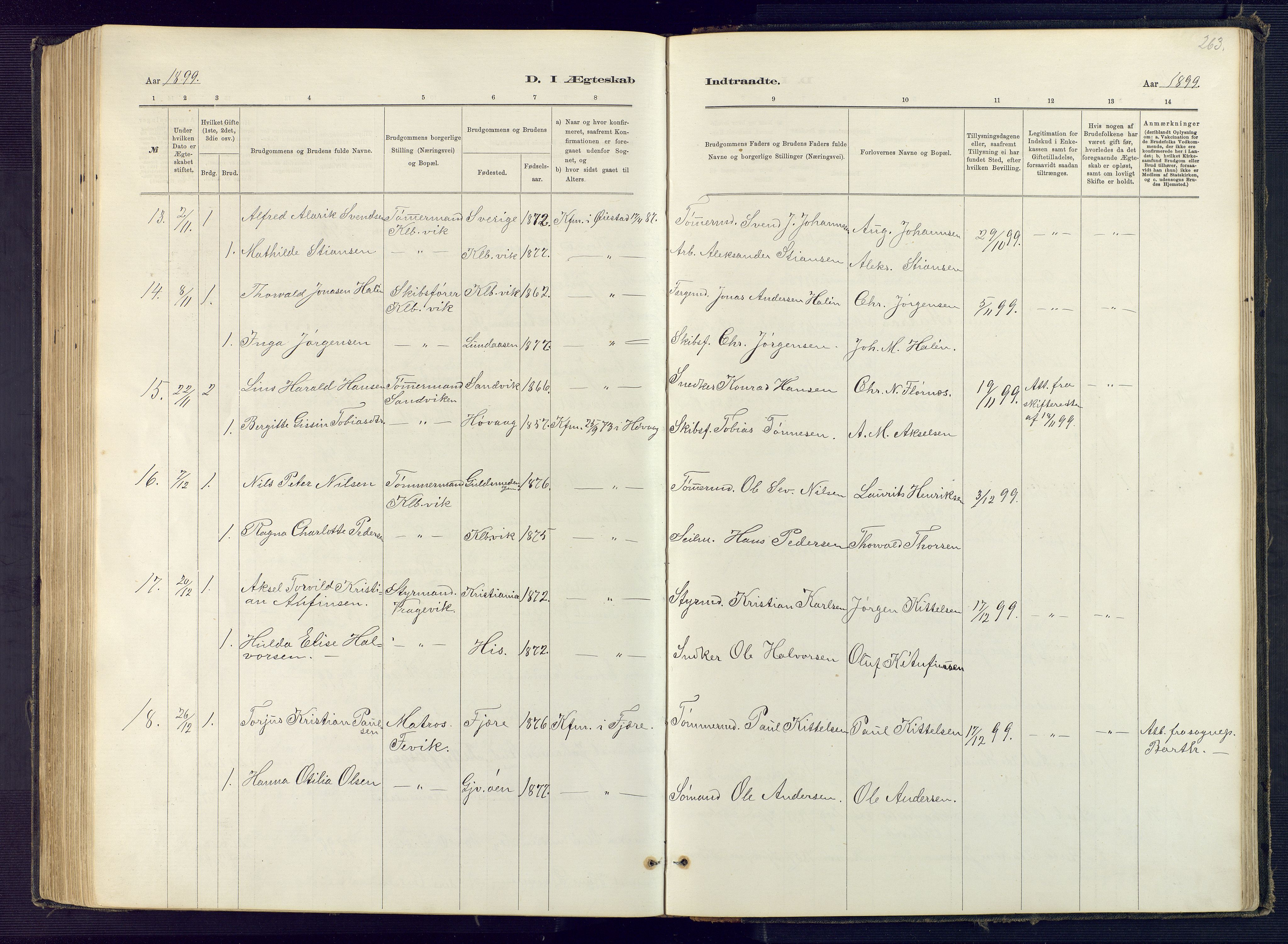 Hisøy sokneprestkontor, SAK/1111-0020/F/Fb/L0003: Parish register (copy) no. B 3, 1885-1905, p. 263