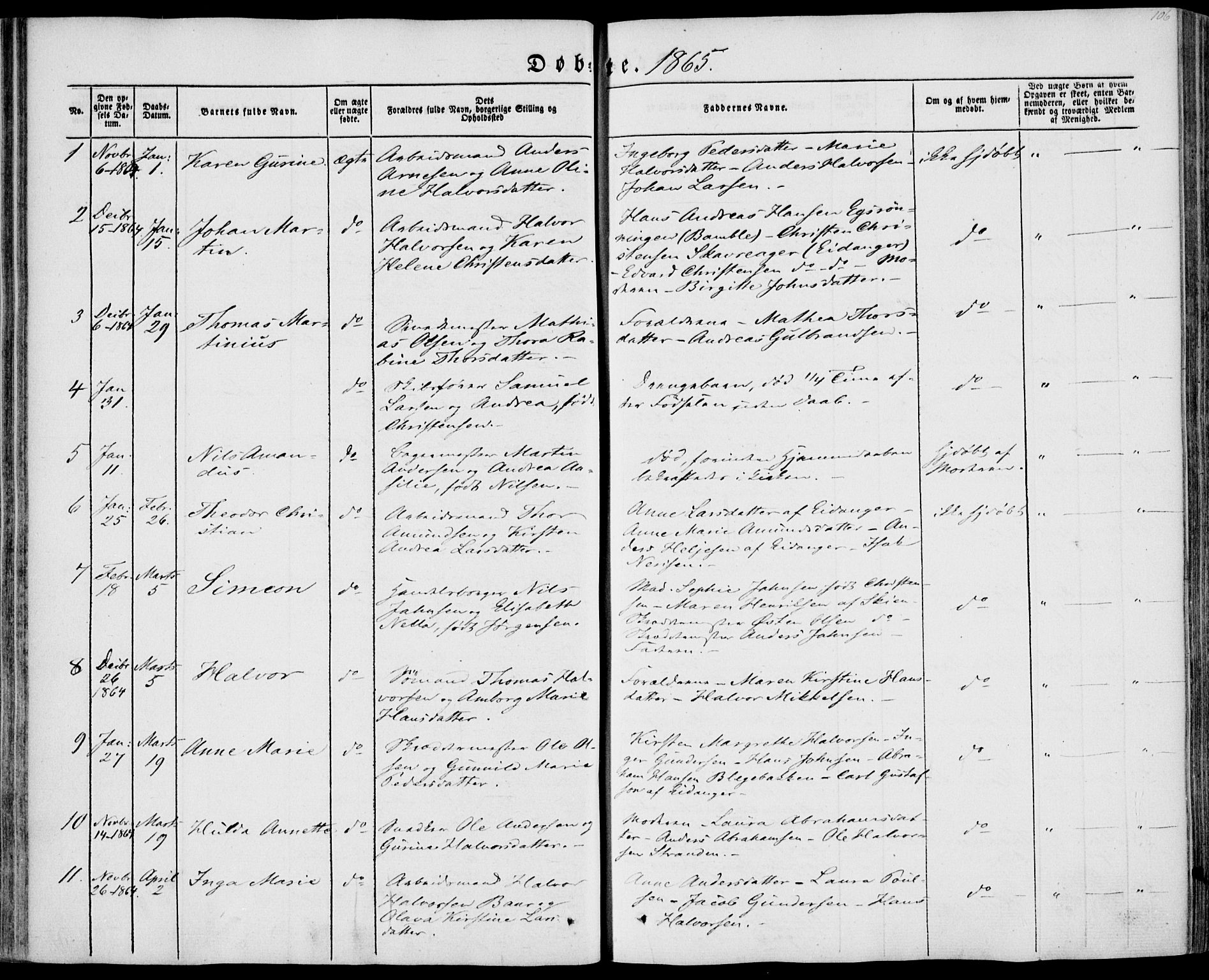 Brevik kirkebøker, SAKO/A-255/F/Fa/L0005: Parish register (official) no. 5, 1847-1865, p. 106