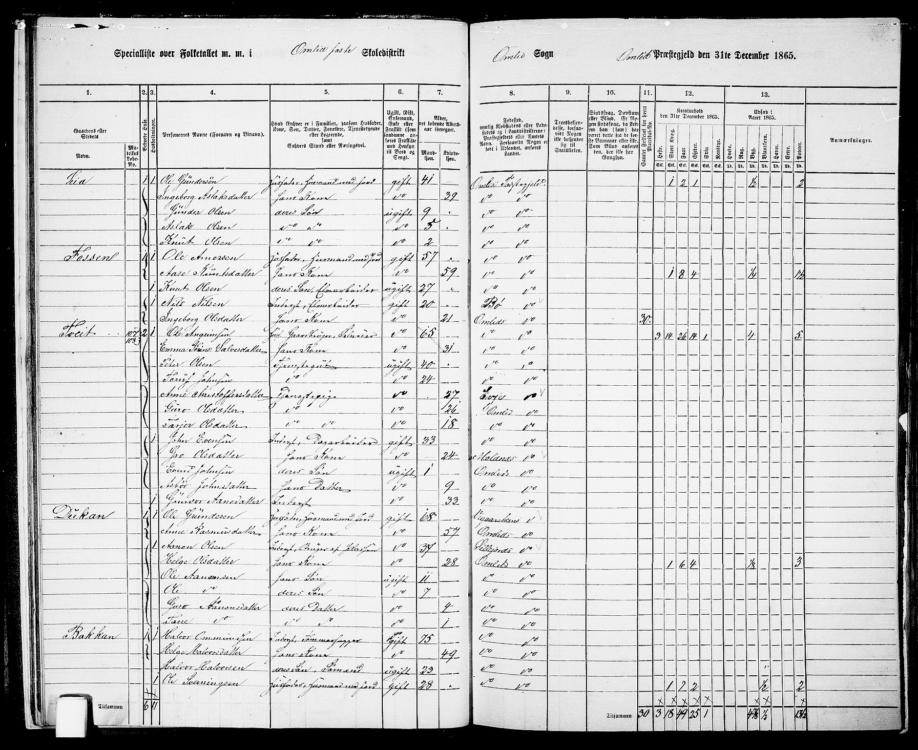 RA, 1865 census for Åmli, 1865, p. 17