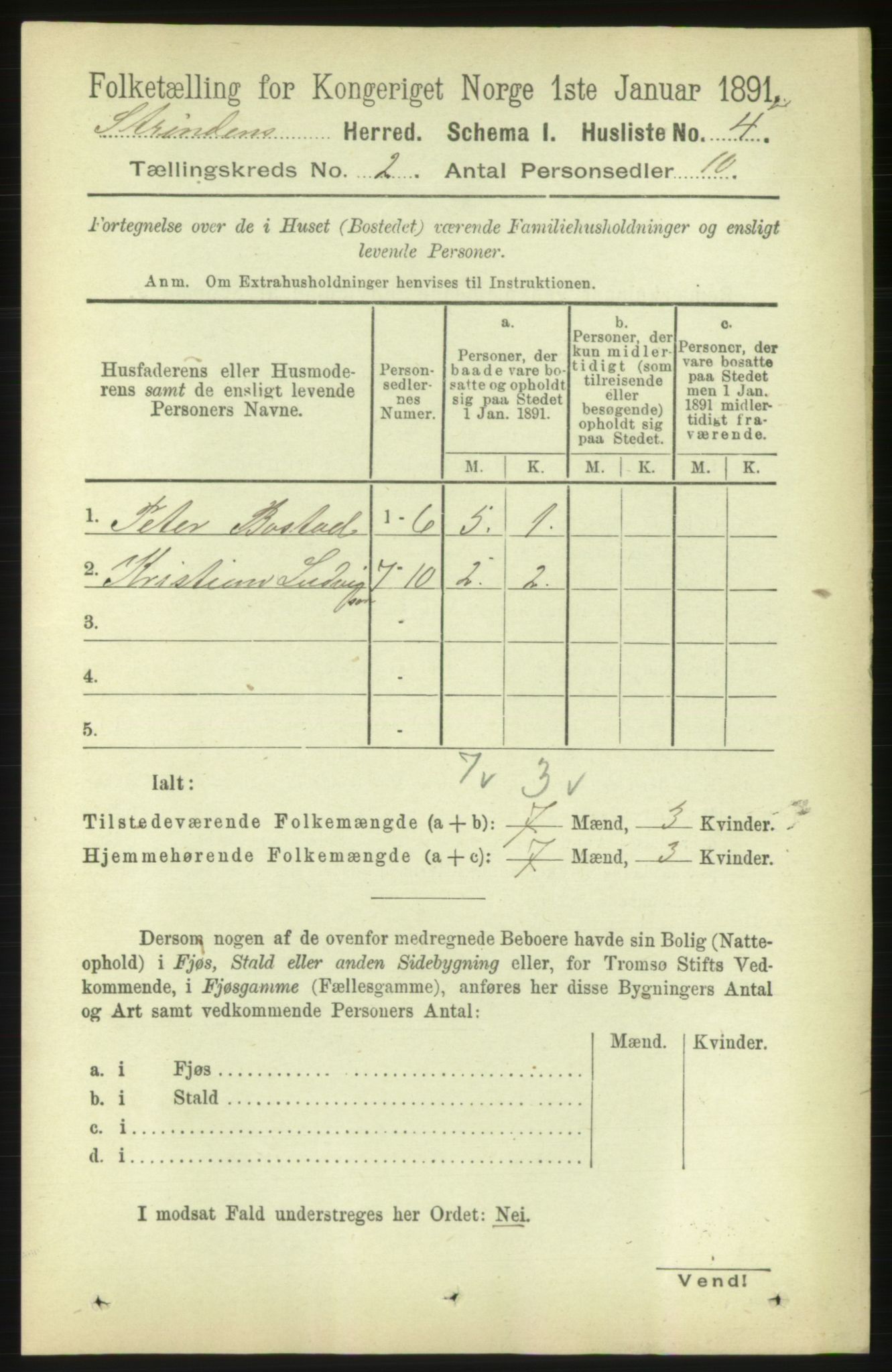 RA, 1891 census for 1660 Strinda, 1891, p. 692