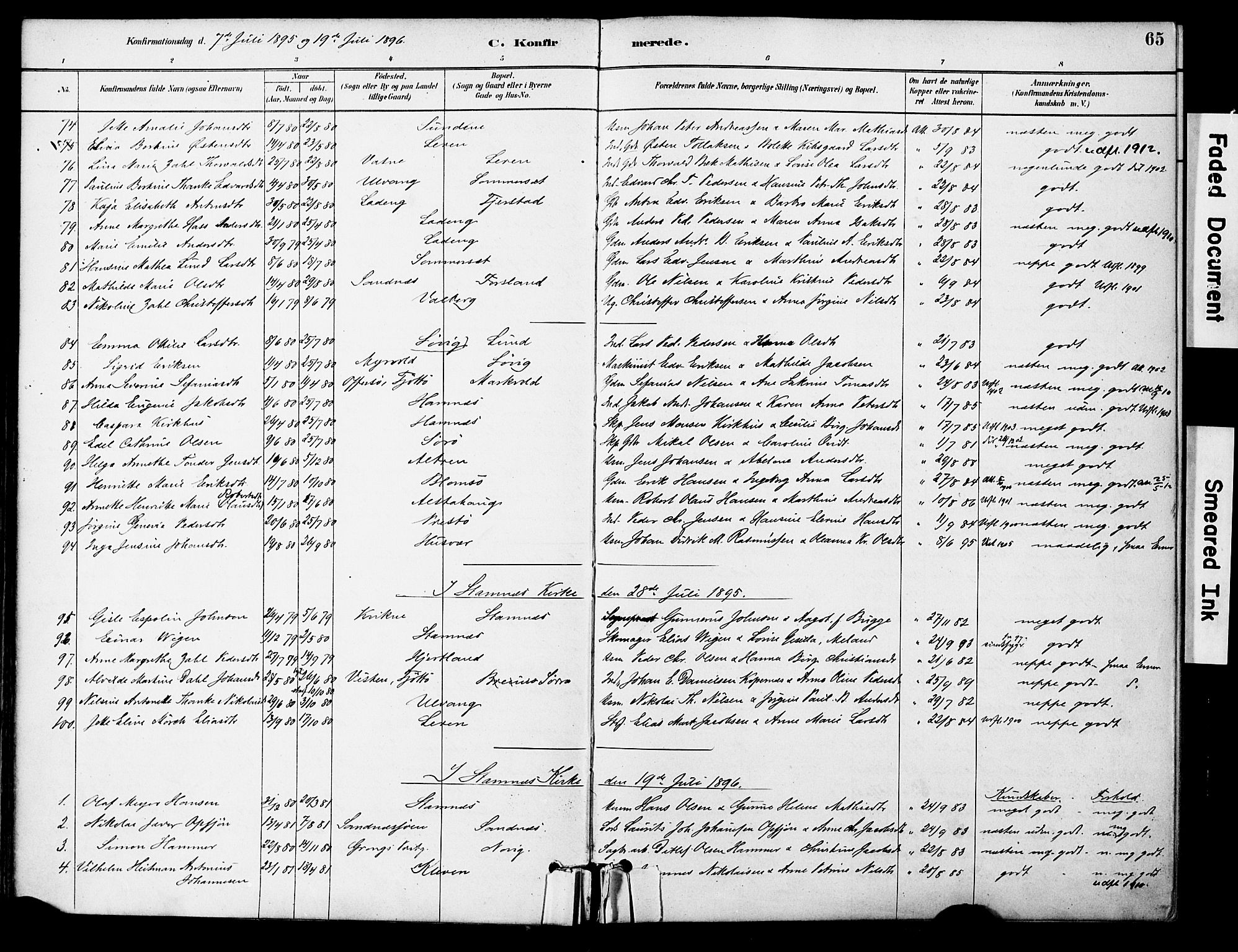 Ministerialprotokoller, klokkerbøker og fødselsregistre - Nordland, AV/SAT-A-1459/830/L0450: Parish register (official) no. 830A14, 1879-1896, p. 65