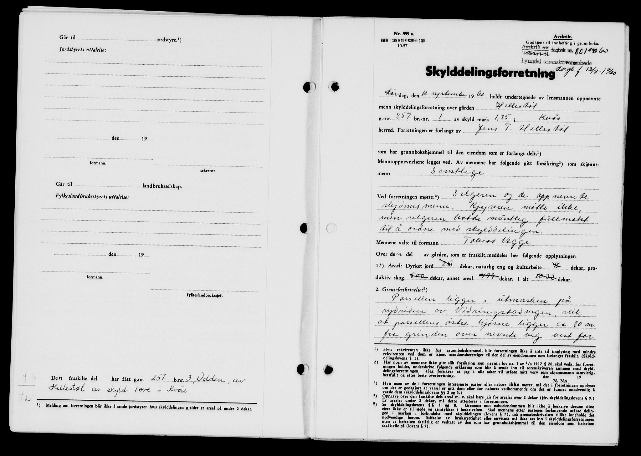 Lyngdal sorenskriveri, AV/SAK-1221-0004/G/Gb/L0680: Mortgage book no. A XXVI, 1960-1960, Diary no: : 801/1960