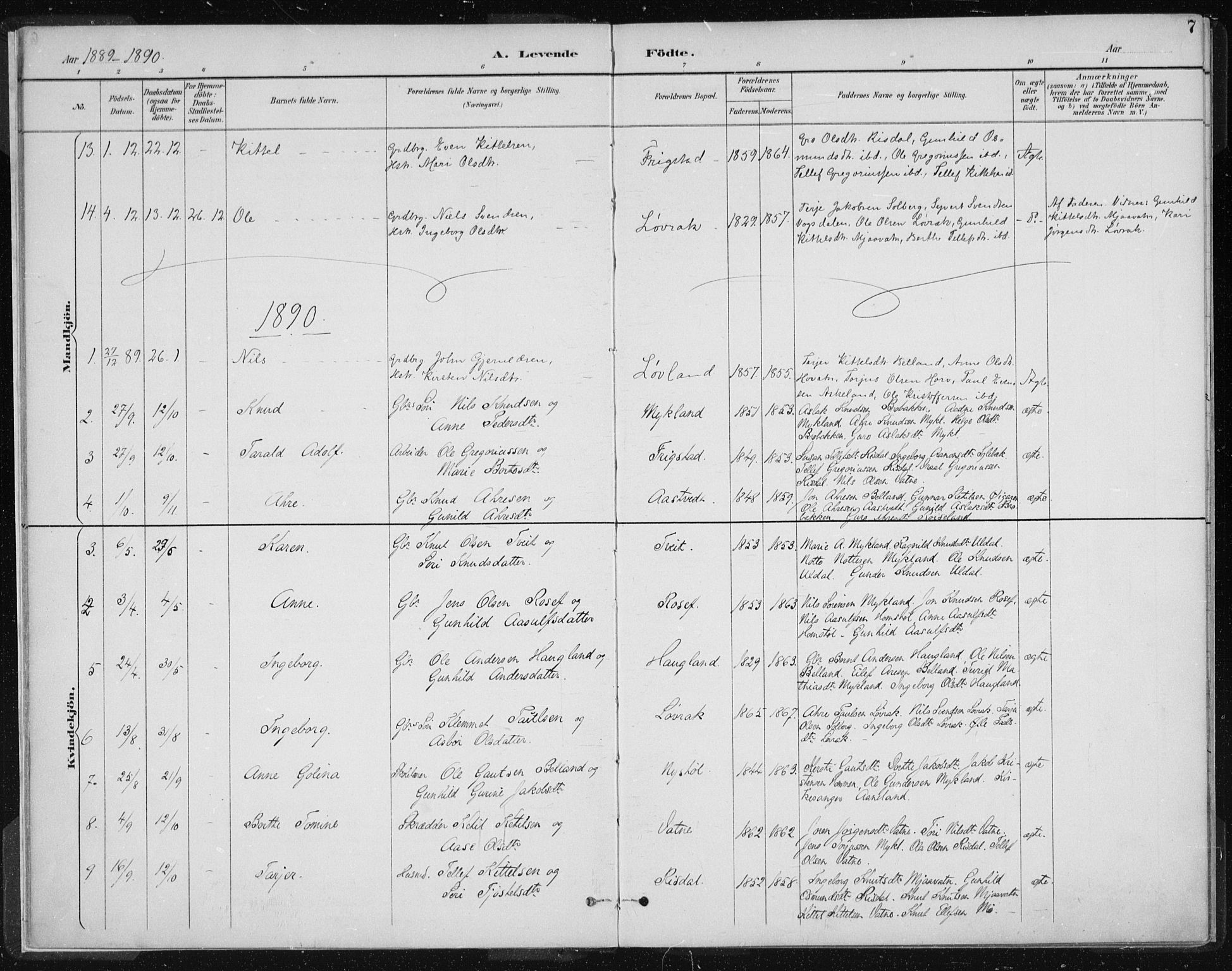 Herefoss sokneprestkontor, SAK/1111-0019/F/Fa/Fac/L0002: Parish register (official) no. A 2, 1887-1915, p. 7