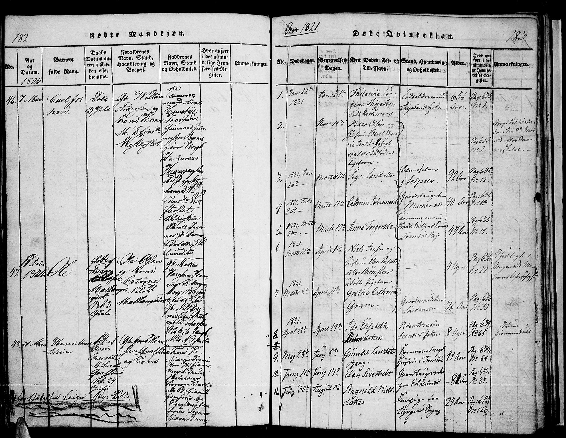 Tromsø sokneprestkontor/stiftsprosti/domprosti, SATØ/S-1343/G/Ga/L0007kirke: Parish register (official) no. 7, 1821-1828, p. 182-183