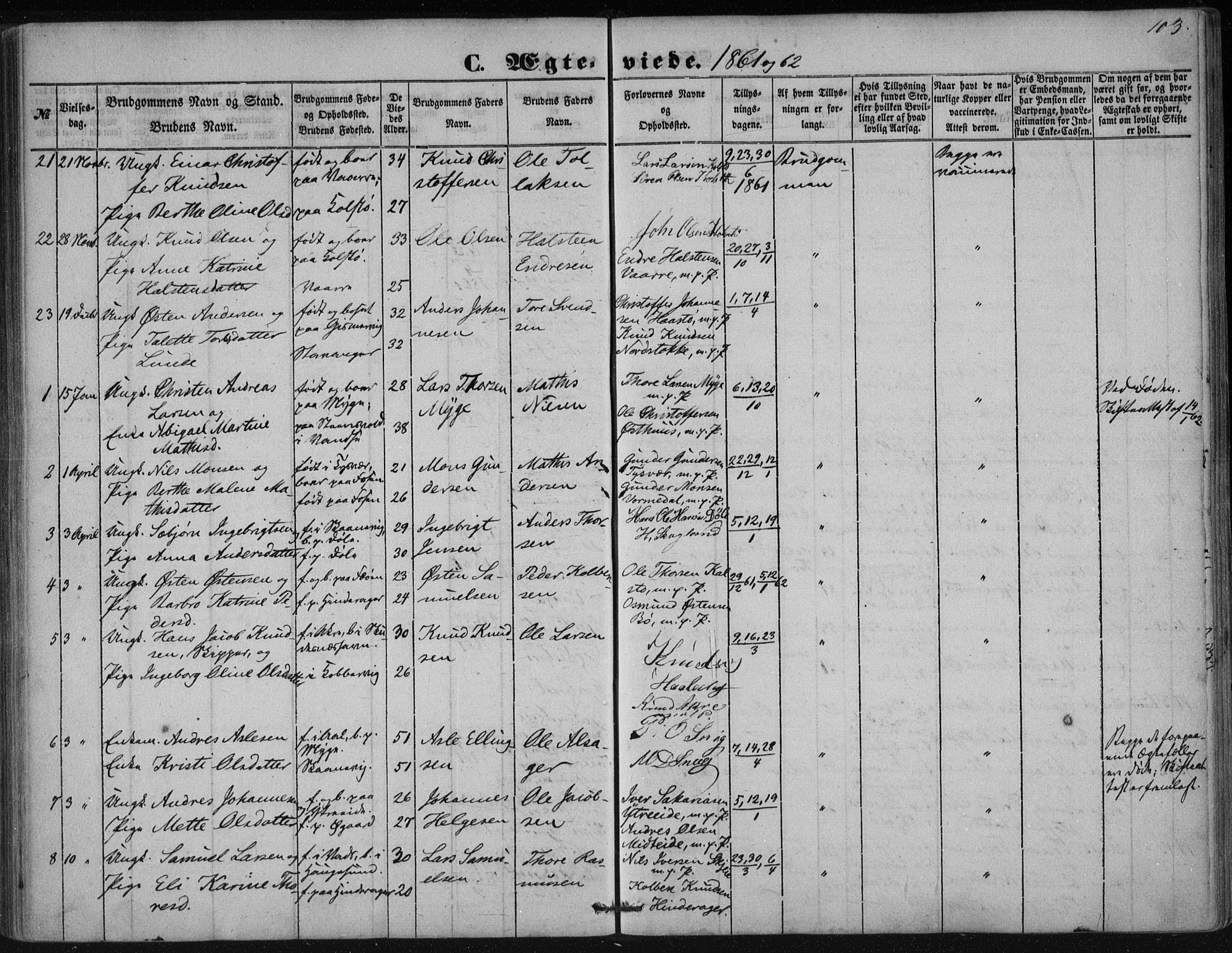 Avaldsnes sokneprestkontor, SAST/A -101851/H/Ha/Haa/L0009: Parish register (official) no. A 9, 1853-1865, p. 103