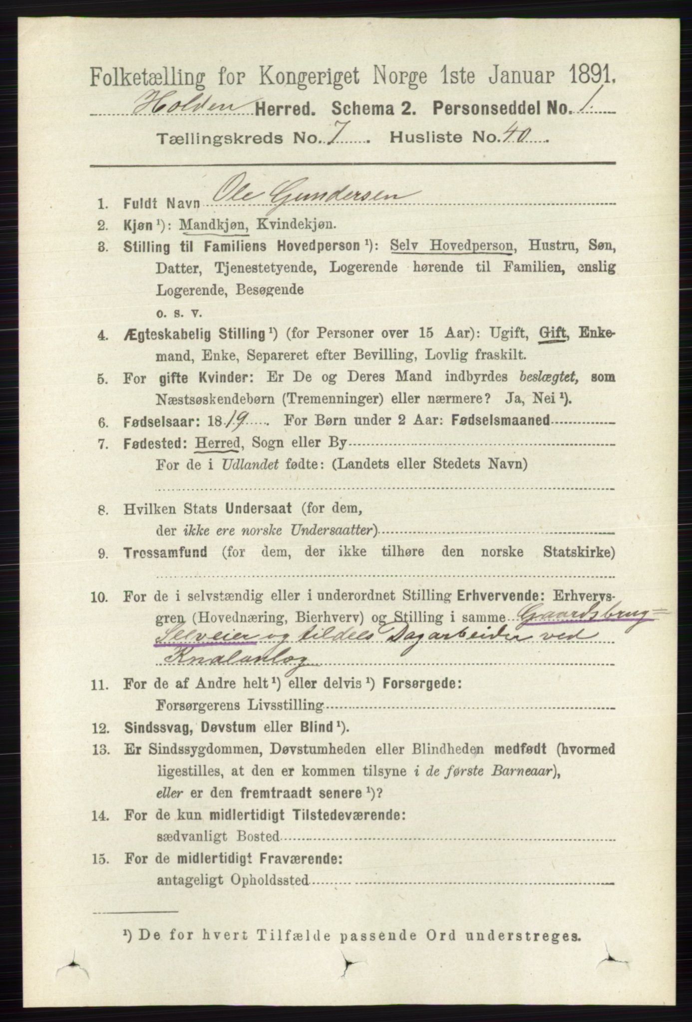 RA, 1891 census for 0819 Holla, 1891, p. 3511