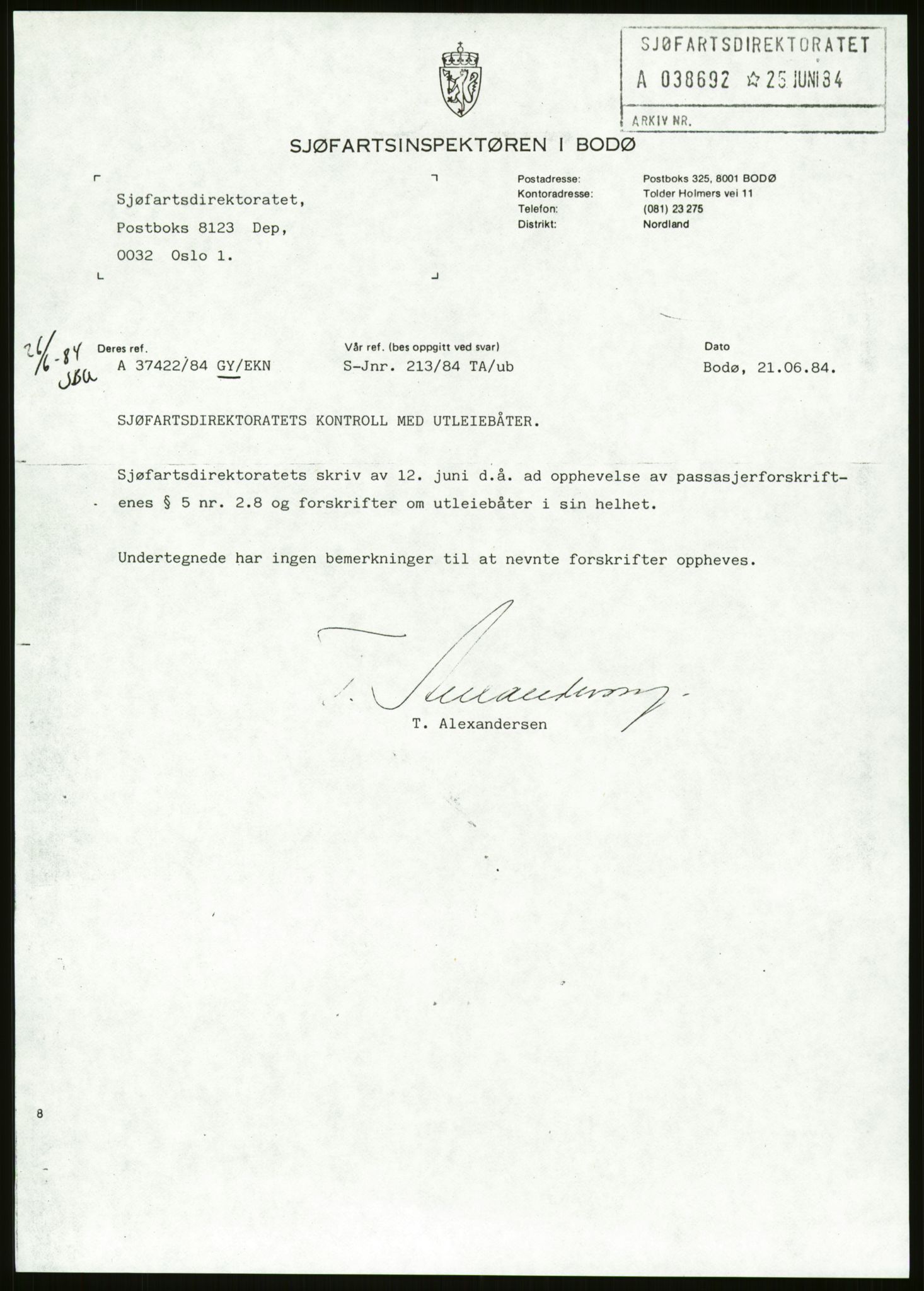 Sjøfartsdirektoratet med forløpere, generelt arkiv, AV/RA-S-1407/D/Du/Duc/L0642/0001: Skipskontrollen - Forskrifter / Forskrift om utleiebåter (2 mapper), 1978-1987, p. 435