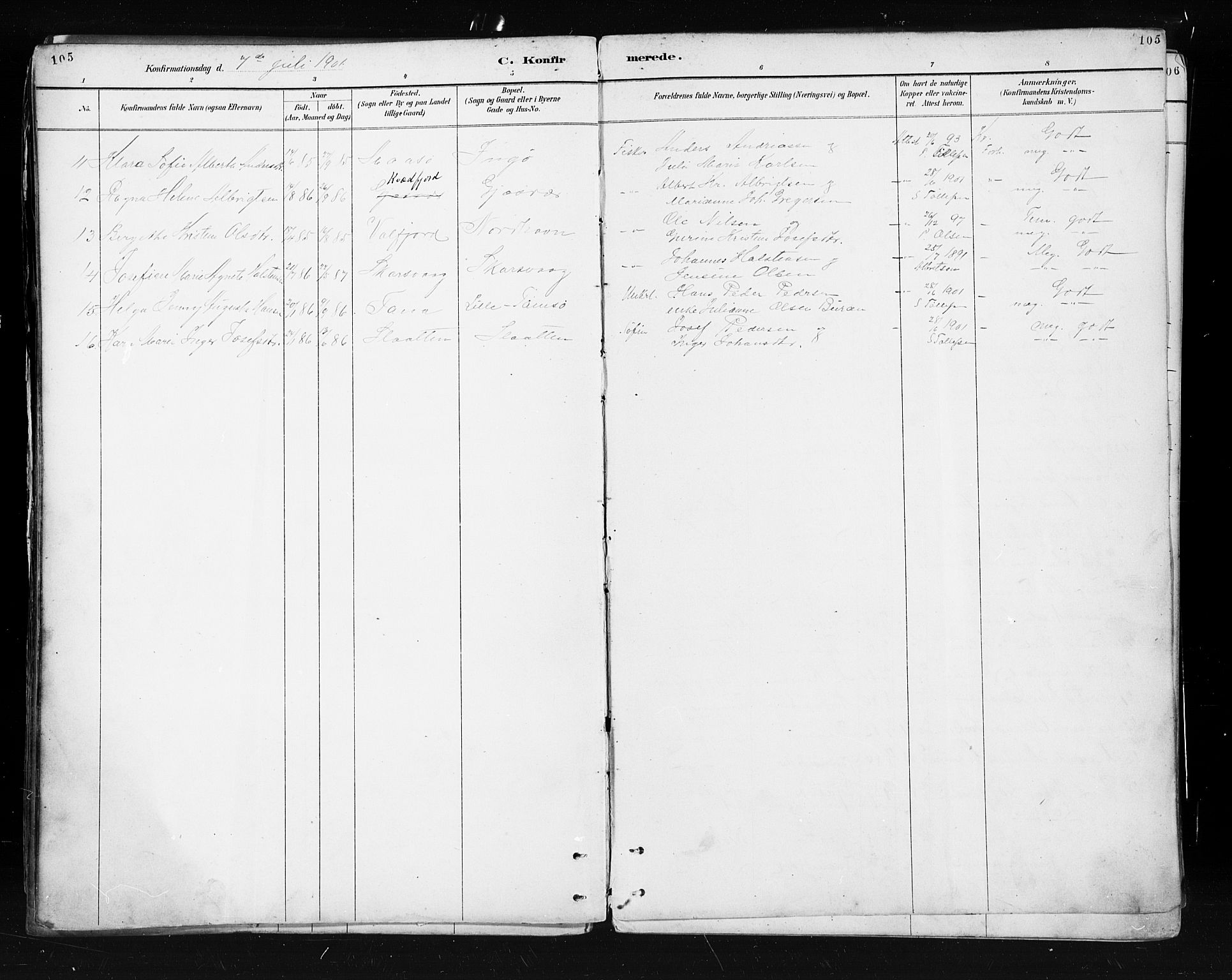 Måsøy sokneprestkontor, AV/SATØ-S-1348/H/Ha/L0005kirke: Parish register (official) no. 5, 1892-1902, p. 105