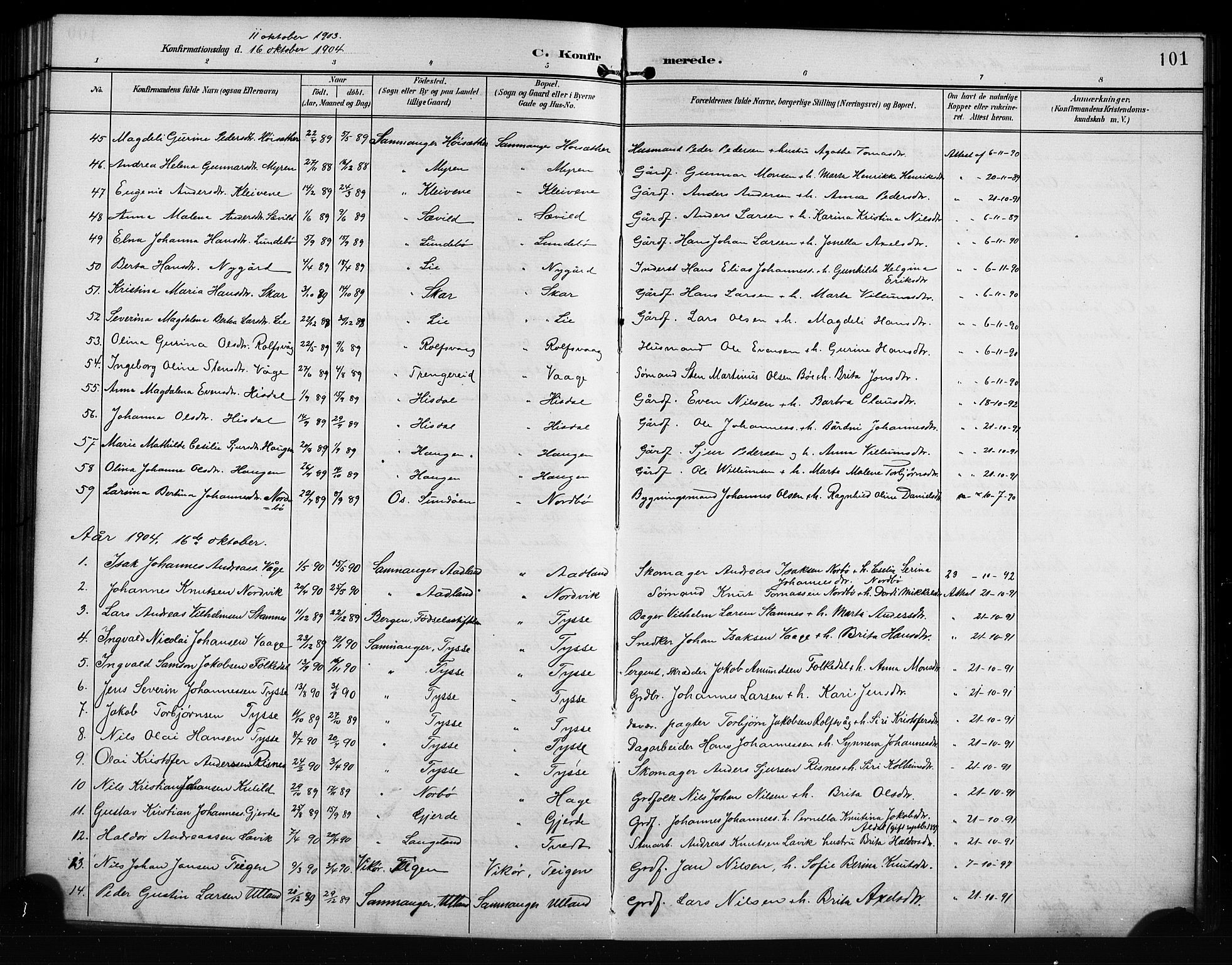 Samnanger Sokneprestembete, SAB/A-77501/H/Hab: Parish register (copy) no. A 3, 1898-1914, p. 101