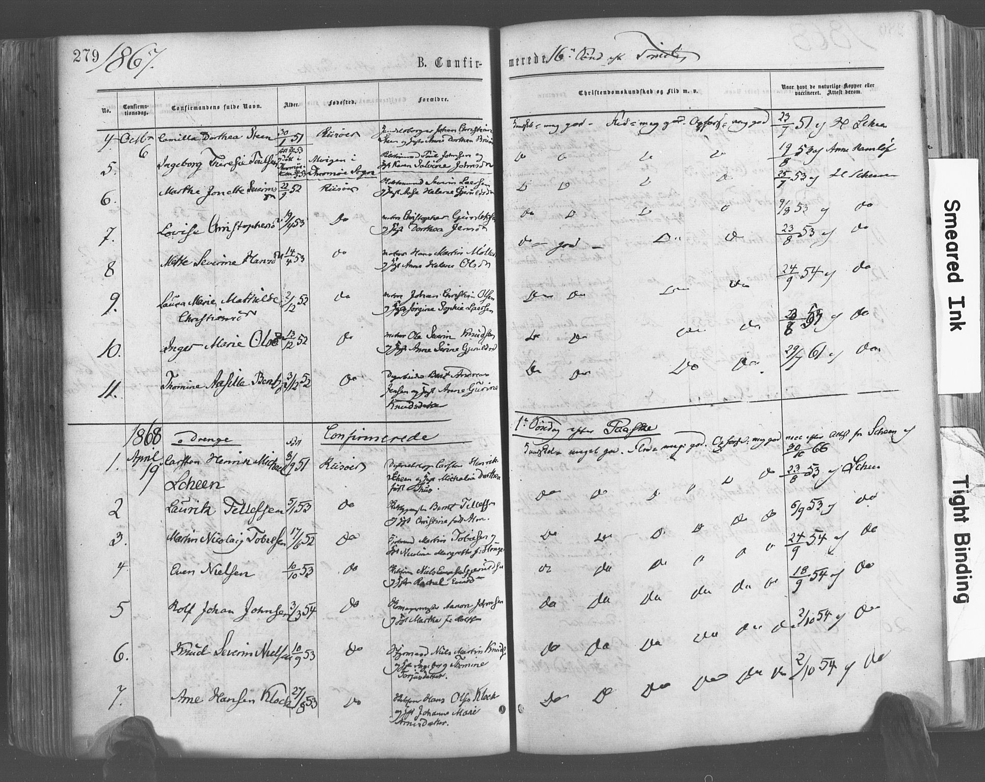 Risør sokneprestkontor, AV/SAK-1111-0035/F/Fa/L0004: Parish register (official) no. A 4, 1865-1882, p. 279