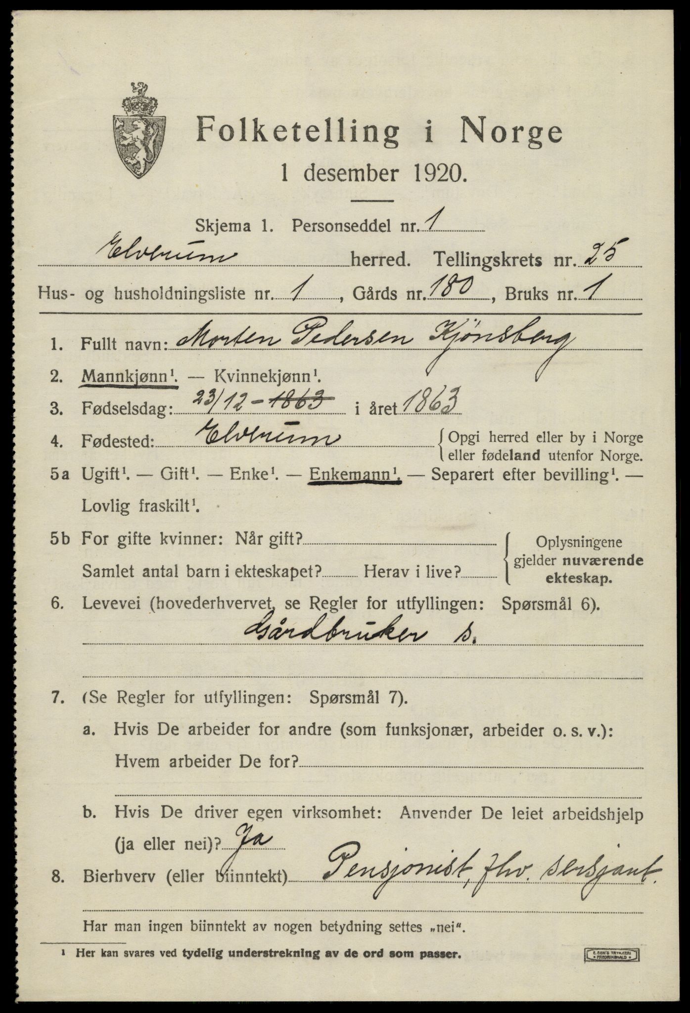 SAH, 1920 census for Elverum, 1920, p. 26226