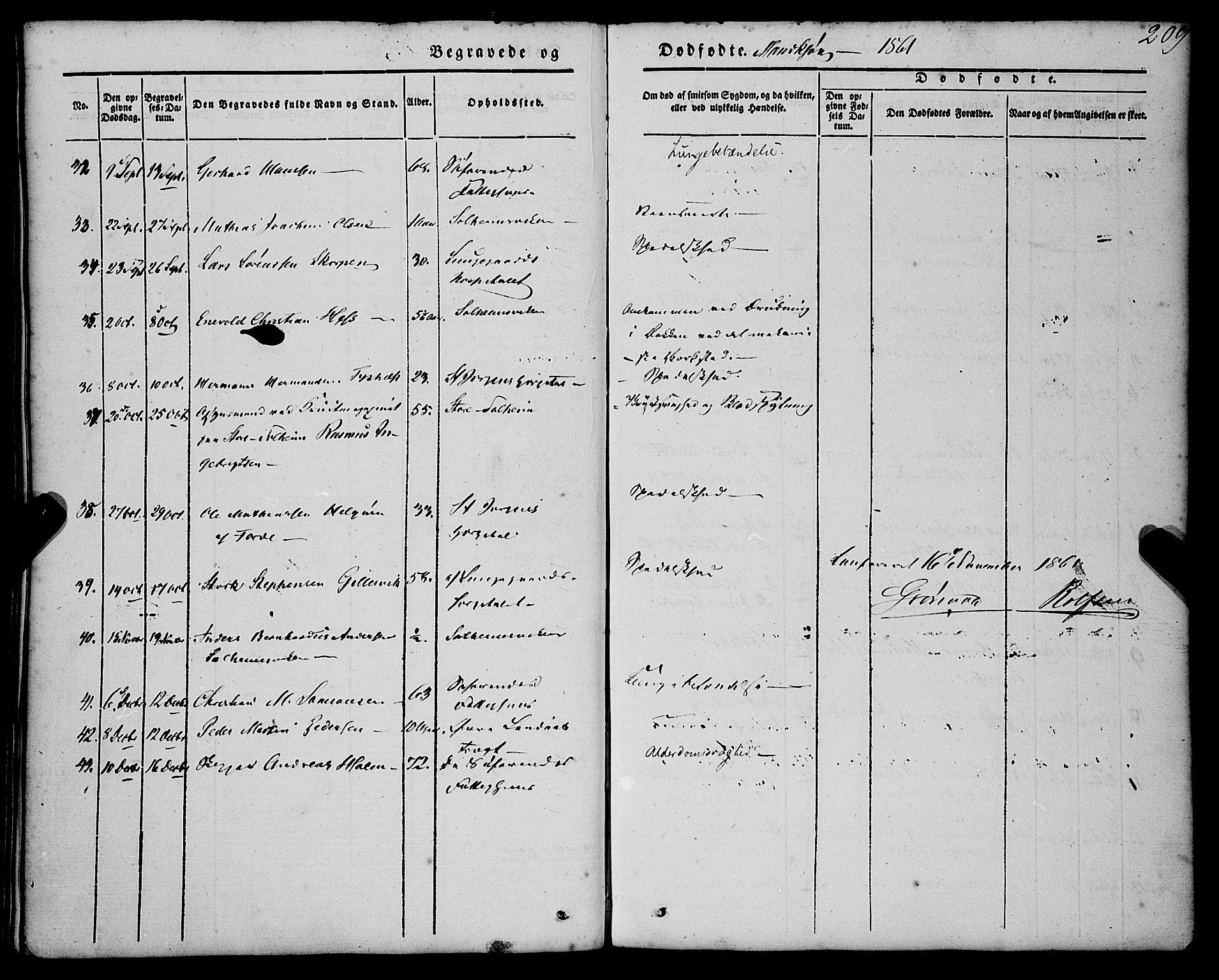 St. Jørgens hospital og Årstad sokneprestembete, AV/SAB-A-99934: Parish register (official) no. A 4, 1844-1863, p. 209