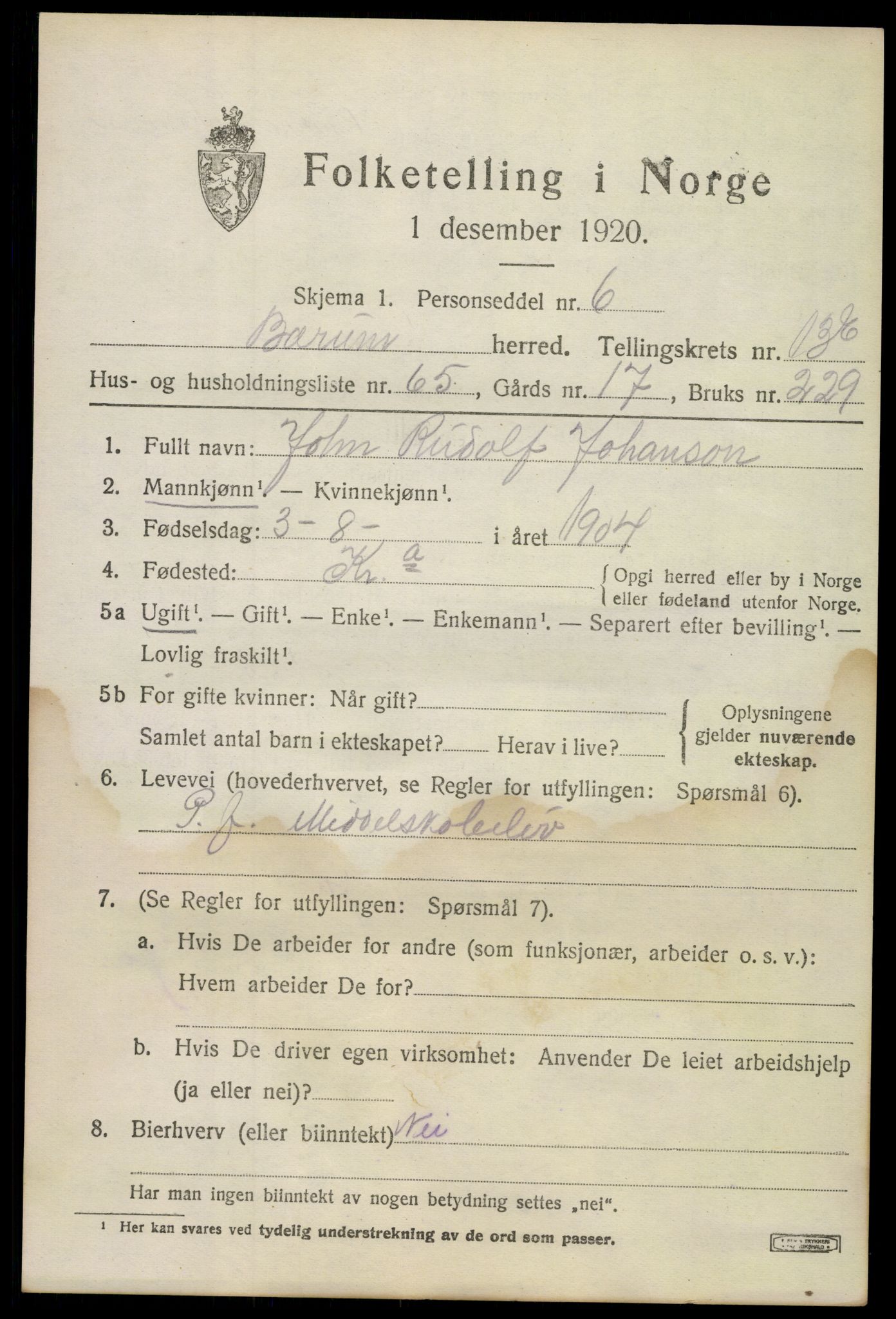 SAO, 1920 census for Bærum, 1920, p. 38734