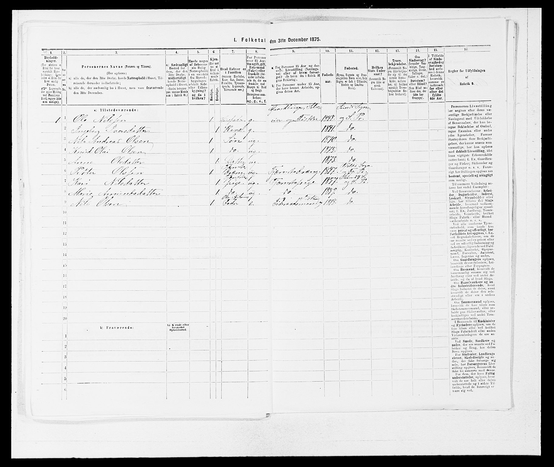 SAB, 1875 census for 1245P Sund, 1875, p. 461