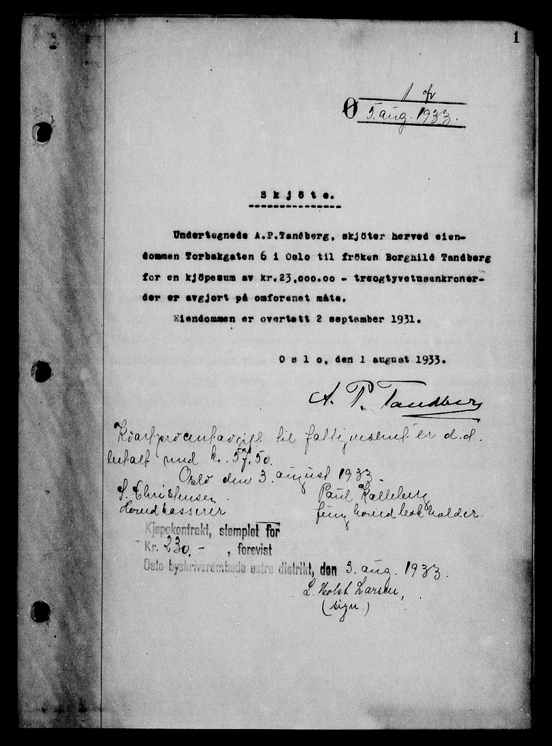 Oslo byskriverembete, SAO/A-10227/G/Gb/Gbc/Gbca/L0059: Mortgage book no. II 59, 1933-1933, p. 1