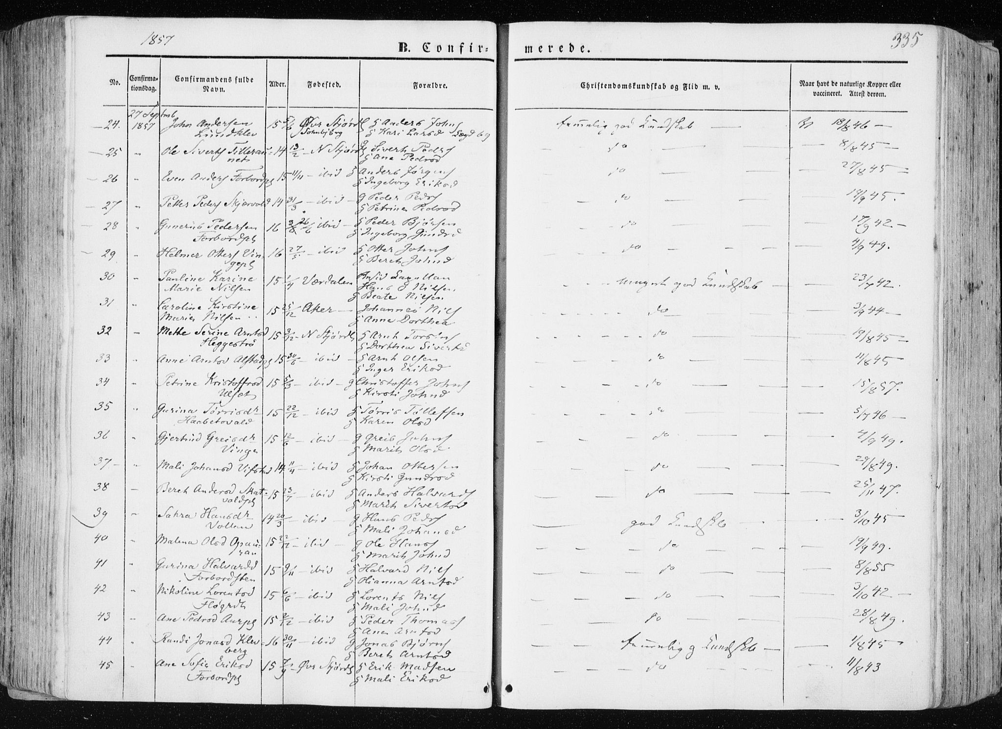 Ministerialprotokoller, klokkerbøker og fødselsregistre - Nord-Trøndelag, AV/SAT-A-1458/709/L0074: Parish register (official) no. 709A14, 1845-1858, p. 335