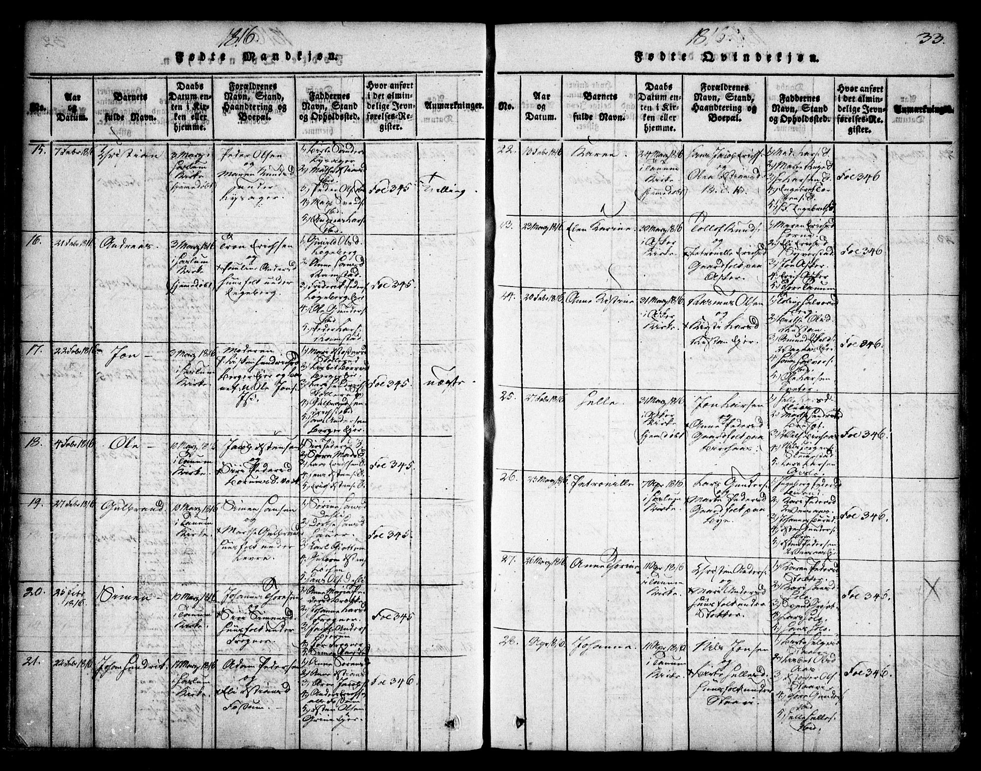 Asker prestekontor Kirkebøker, AV/SAO-A-10256a/F/Fa/L0006: Parish register (official) no. I 6, 1814-1824, p. 33