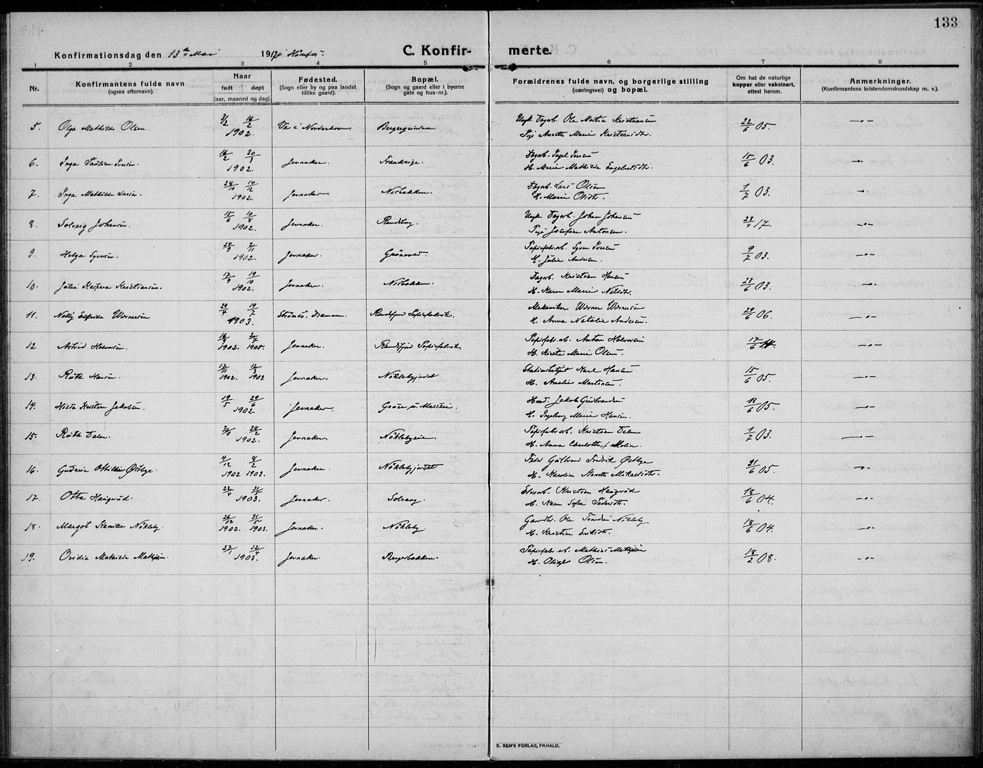 Jevnaker prestekontor, SAH/PREST-116/H/Ha/Haa/L0012: Parish register (official) no. 12, 1914-1924, p. 133