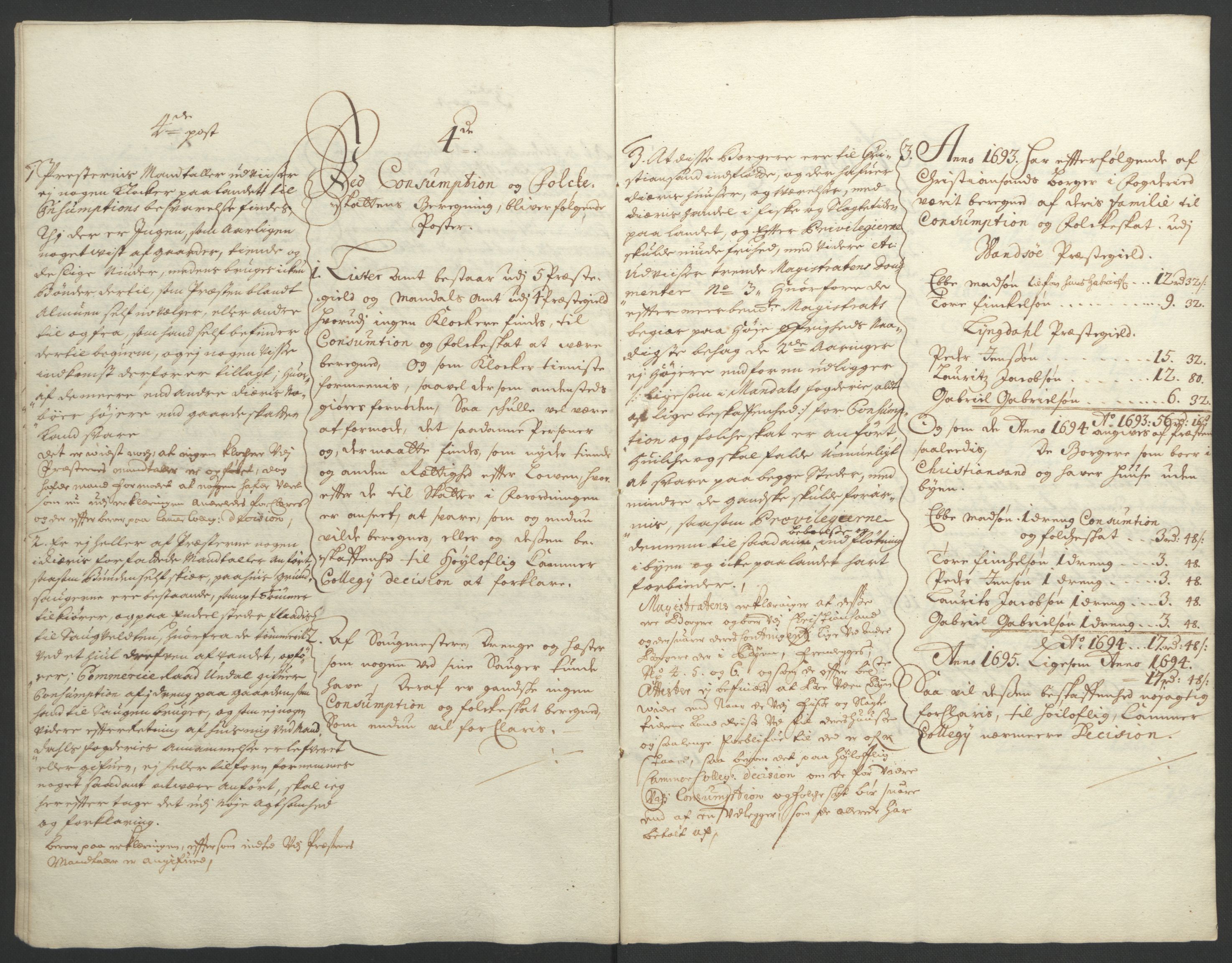 Rentekammeret inntil 1814, Reviderte regnskaper, Fogderegnskap, AV/RA-EA-4092/R43/L2545: Fogderegnskap Lista og Mandal, 1694-1695, p. 378