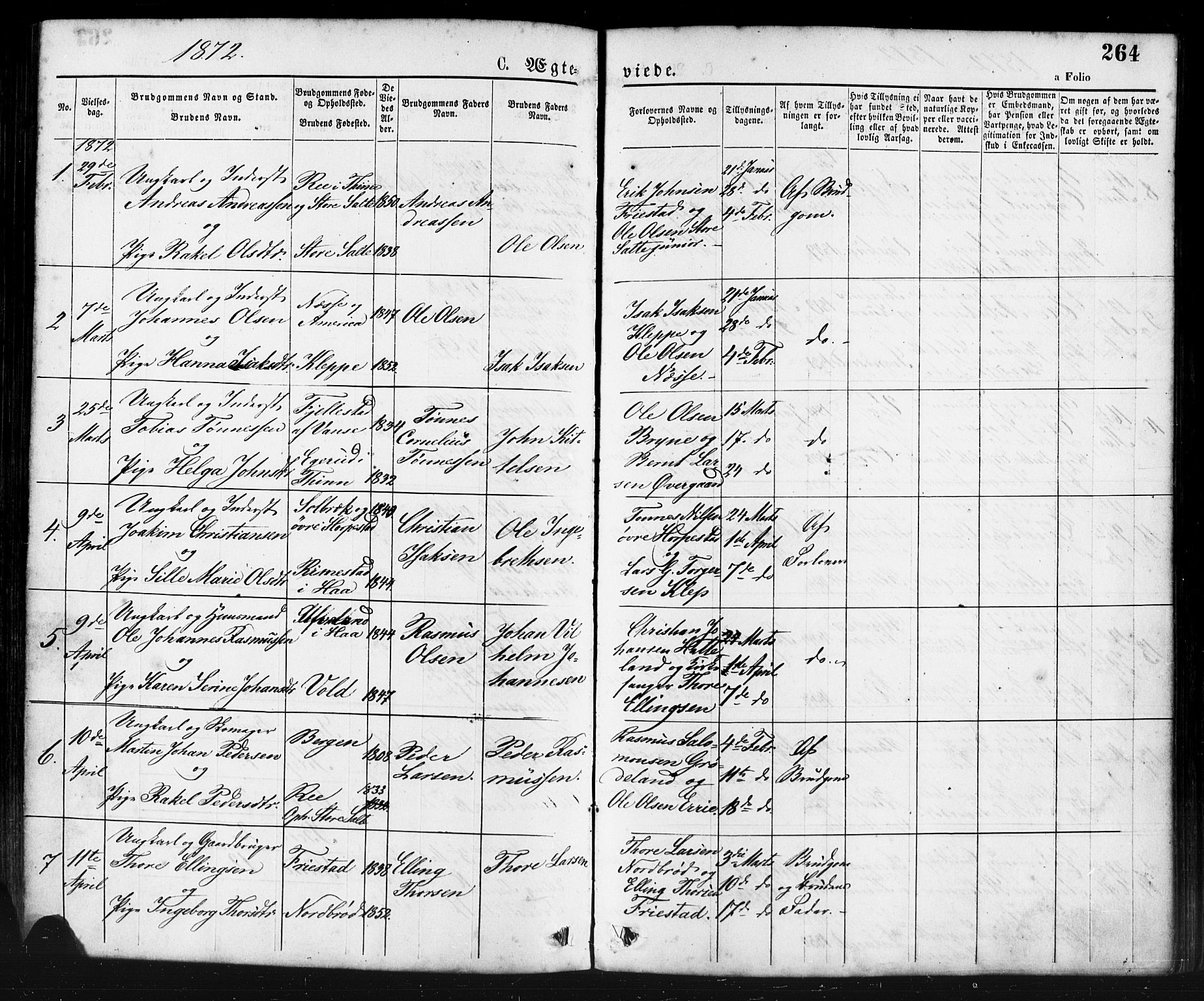 Klepp sokneprestkontor, SAST/A-101803/001/3/30BA/L0006: Parish register (official) no. A 6, 1871-1885, p. 264