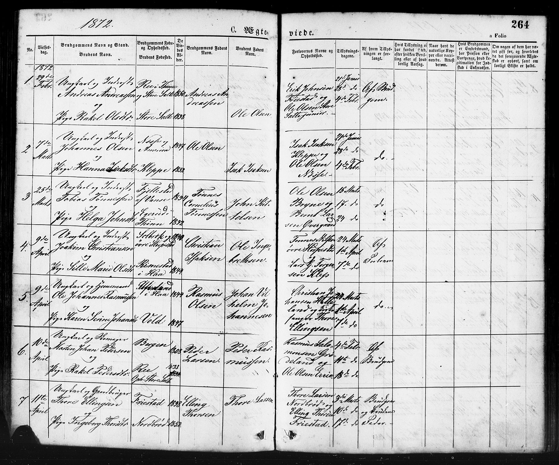 Klepp sokneprestkontor, AV/SAST-A-101803/001/3/30BA/L0006: Parish register (official) no. A 6, 1871-1885, p. 264