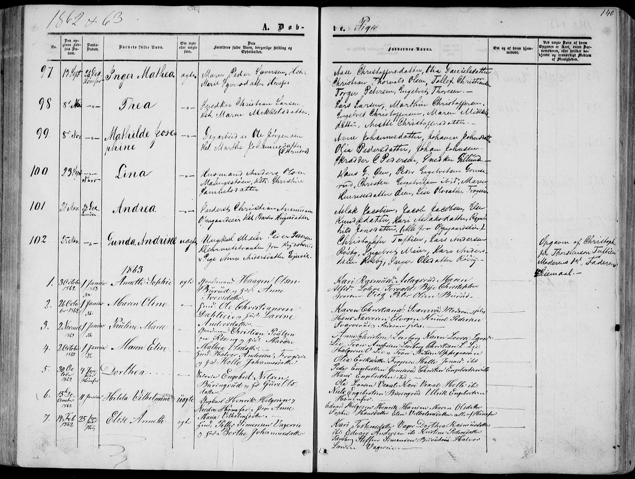 Norderhov kirkebøker, AV/SAKO-A-237/F/Fa/L0012: Parish register (official) no. 12, 1856-1865, p. 140