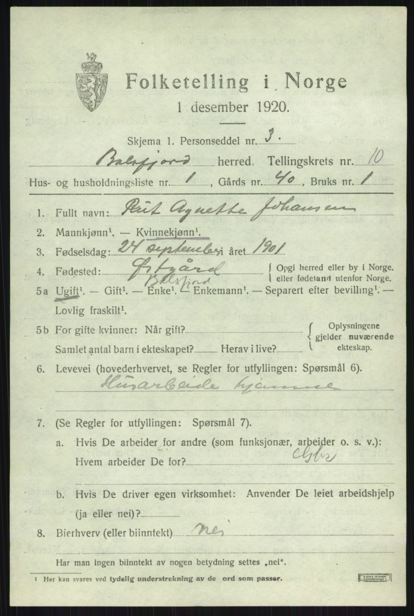 SATØ, 1920 census for Balsfjord, 1920, p. 5275