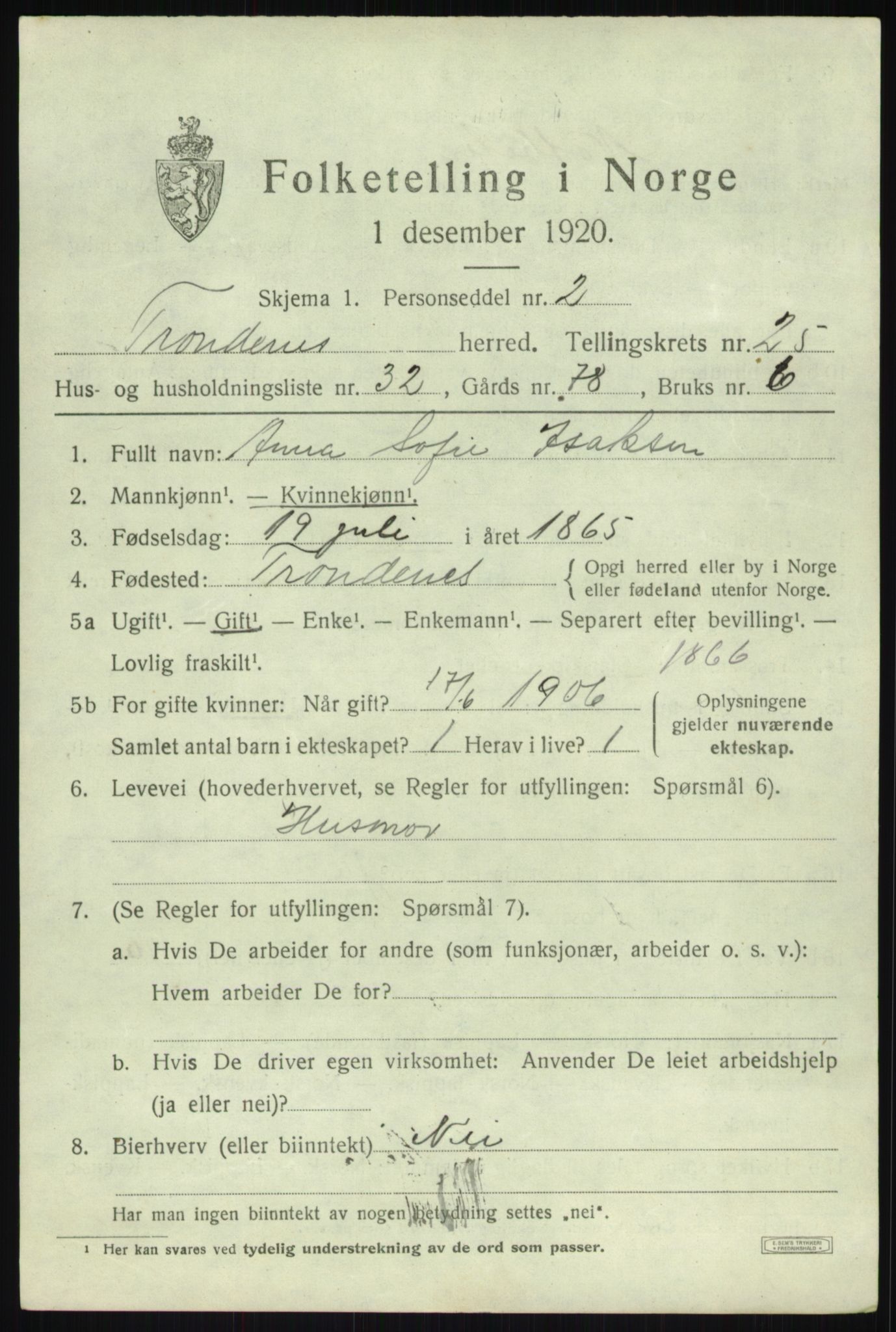 SATØ, 1920 census for Trondenes, 1920, p. 18828