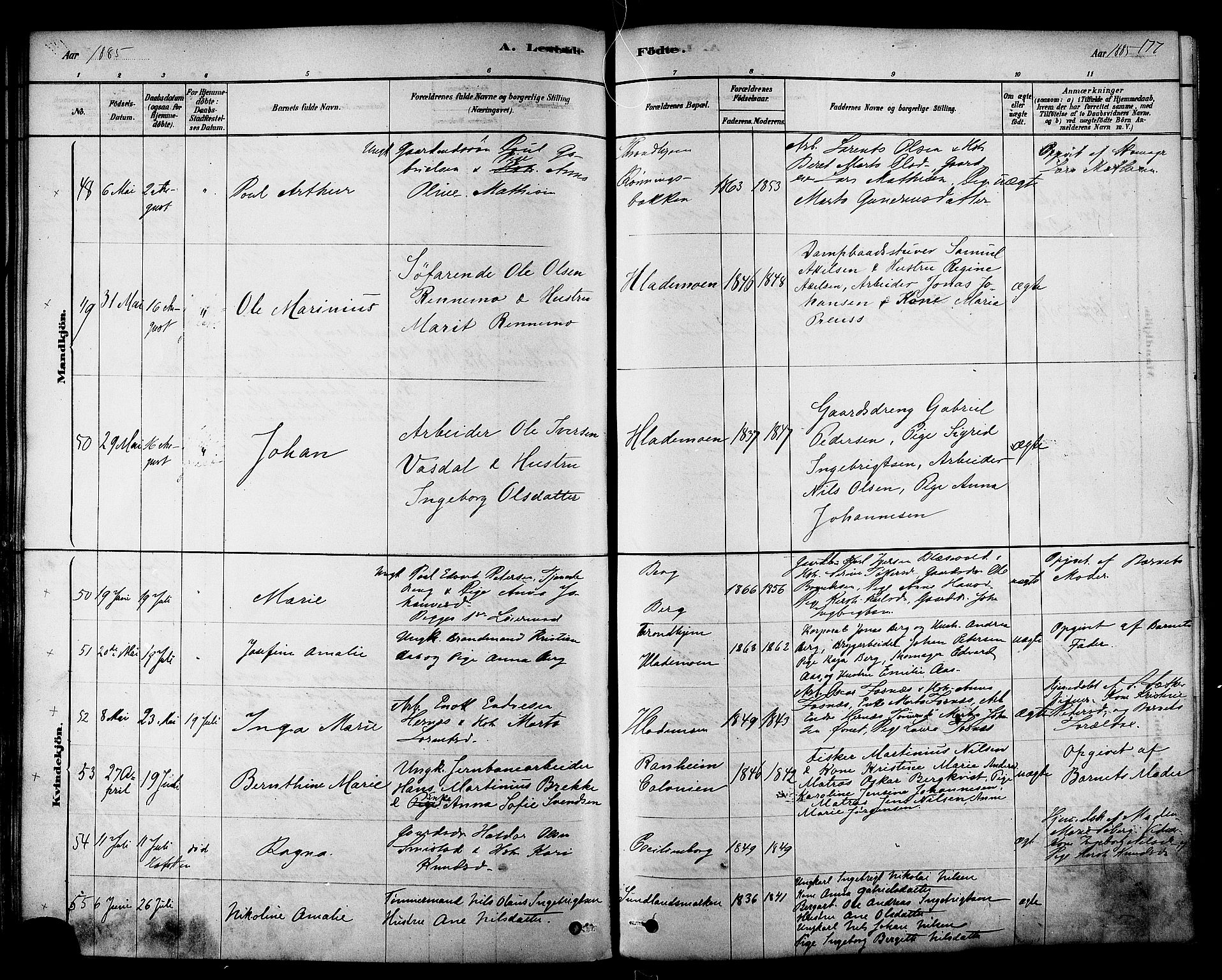 Ministerialprotokoller, klokkerbøker og fødselsregistre - Sør-Trøndelag, SAT/A-1456/606/L0294: Parish register (official) no. 606A09, 1878-1886, p. 177