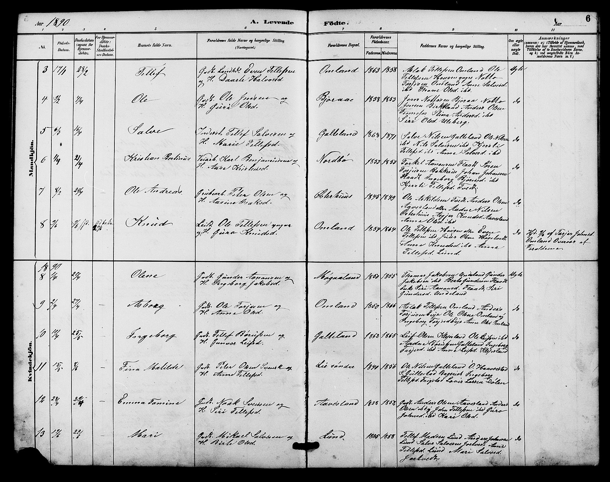Evje sokneprestkontor, SAK/1111-0008/F/Fb/Fba/L0003: Parish register (copy) no. B 3, 1888-1903, p. 6